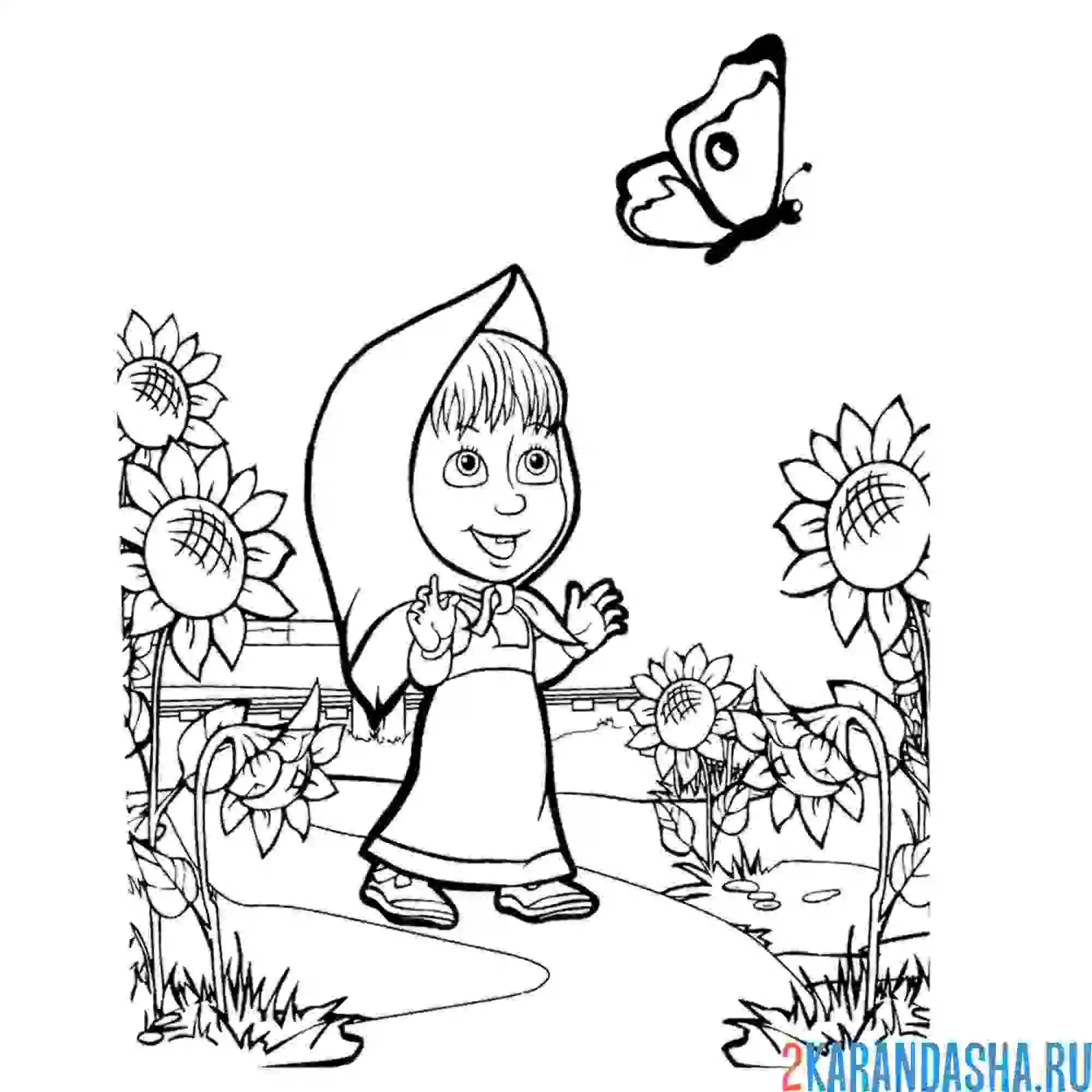 Раскраска маша и бабочка