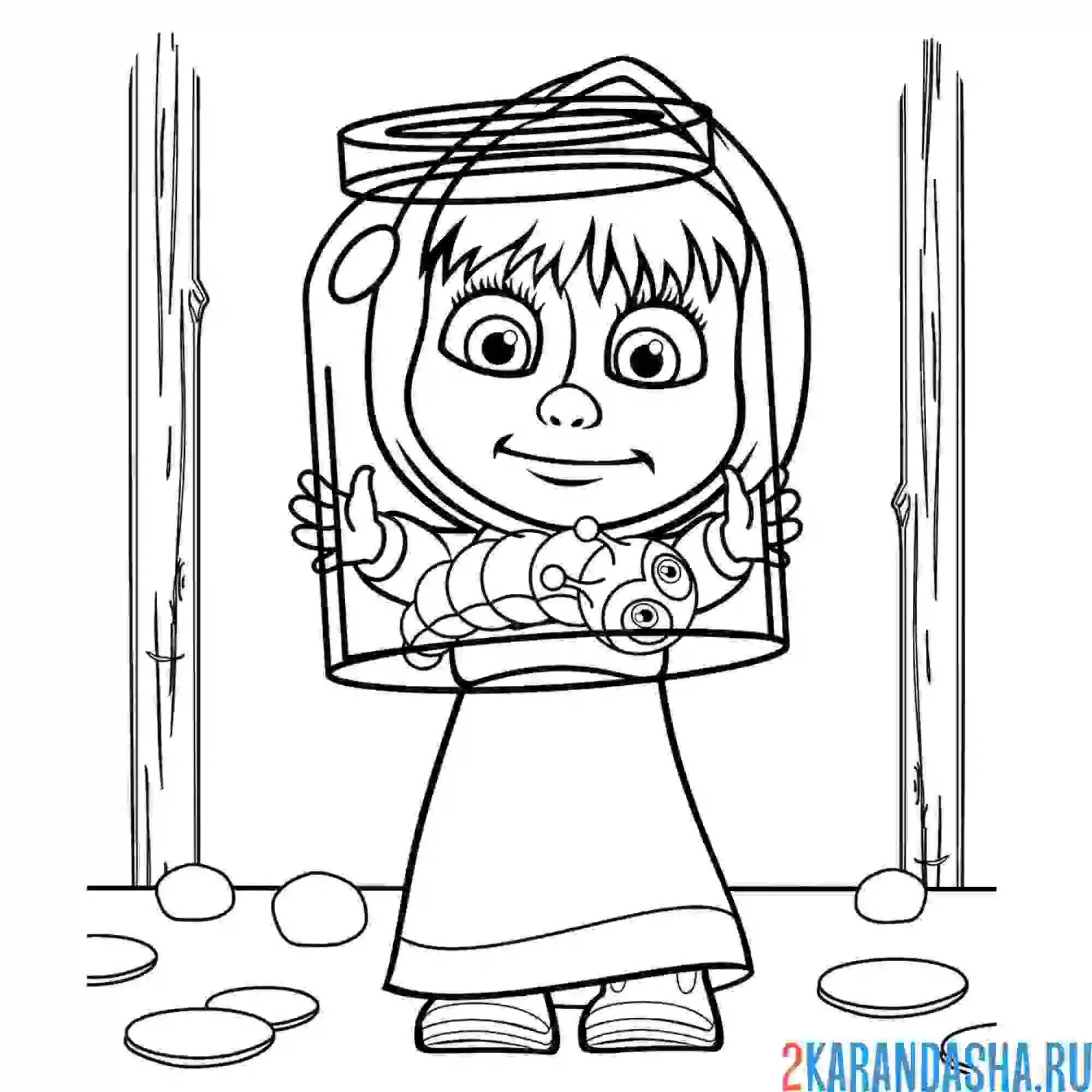 Раскраска маша с гусеницей