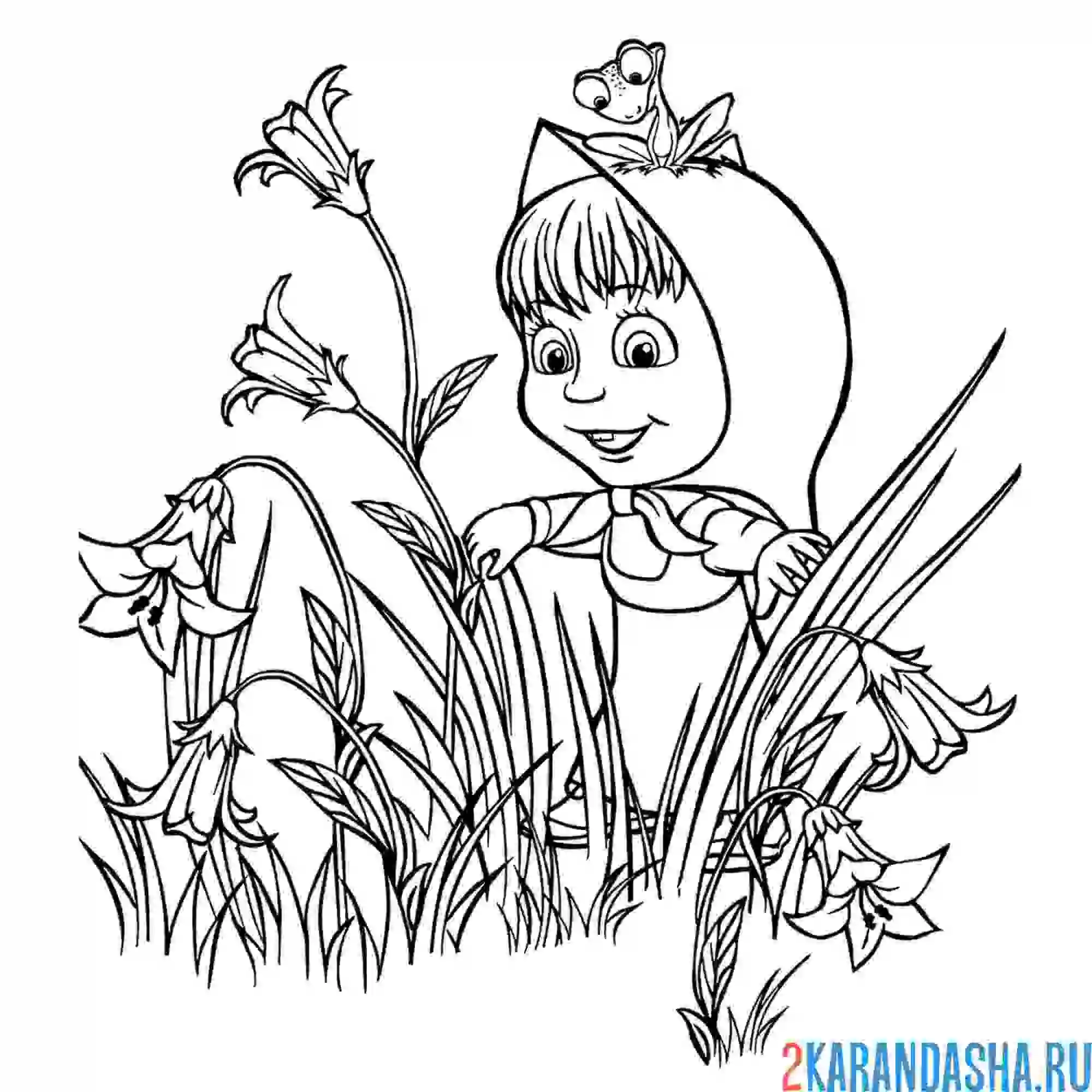 Раскраска маша в цветочках