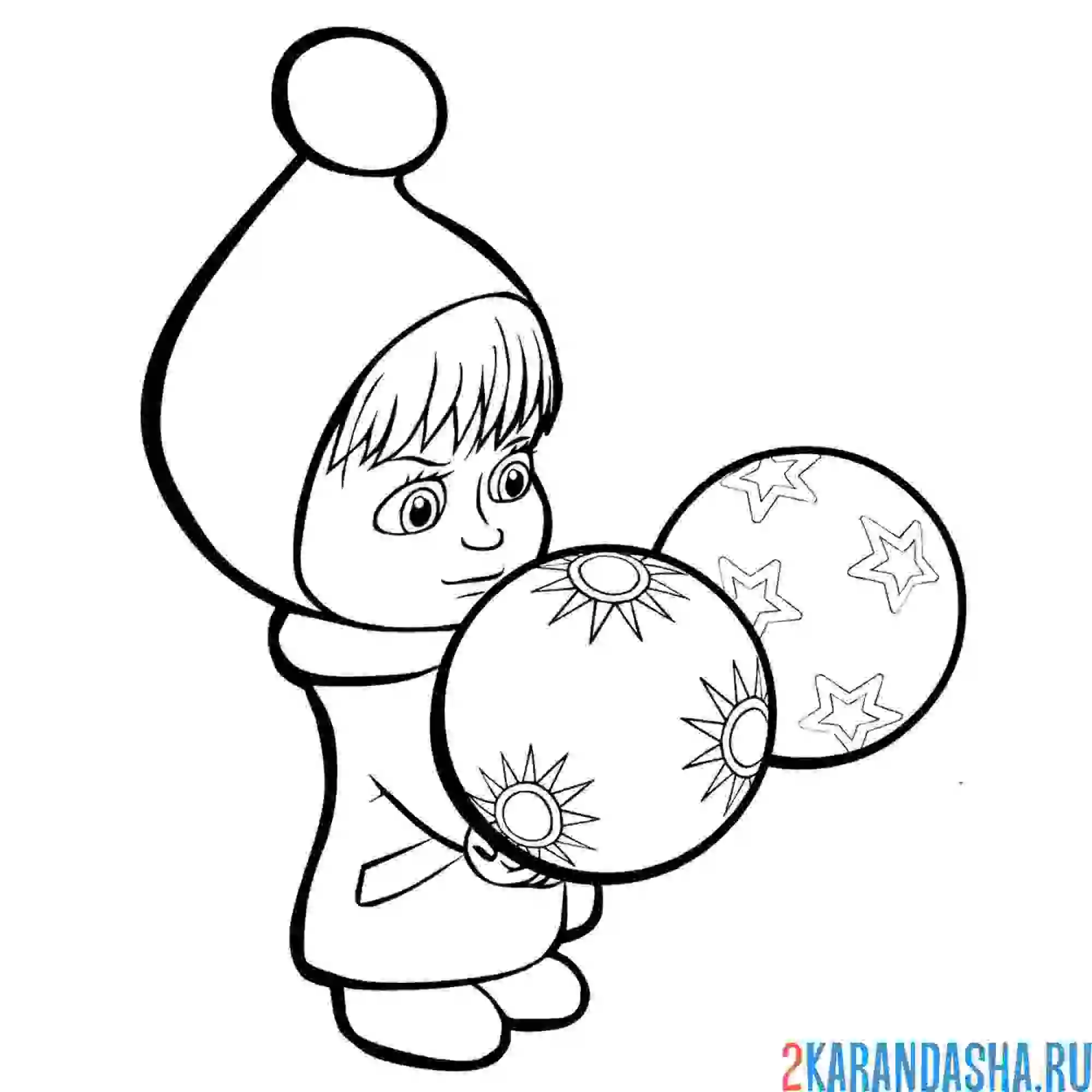 Раскраска маша и новогодние шары