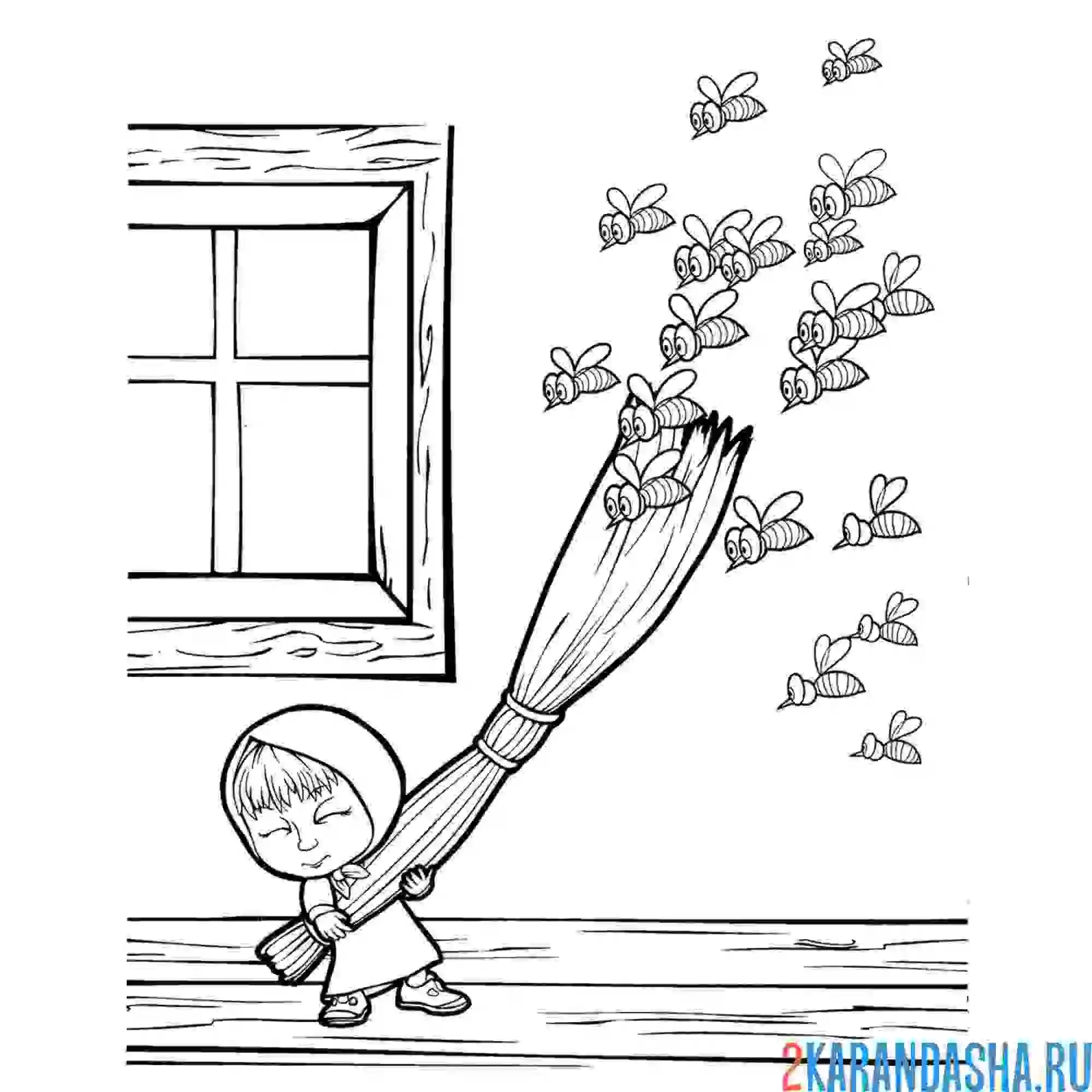 Раскраска маша выгонят пчел