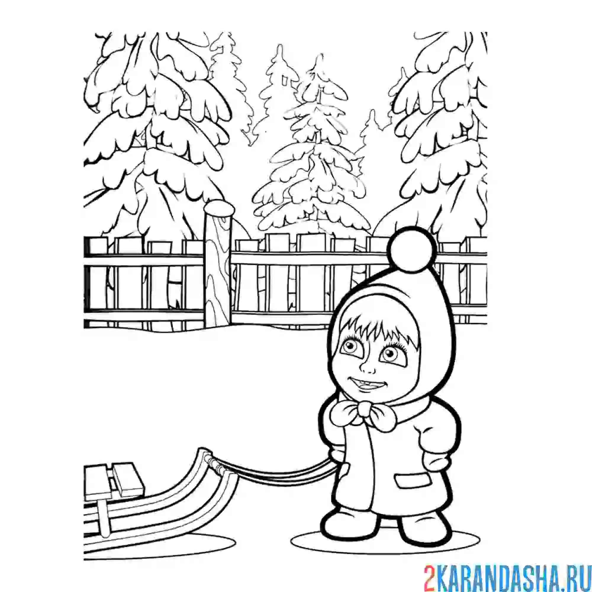 Раскраска маша и санки