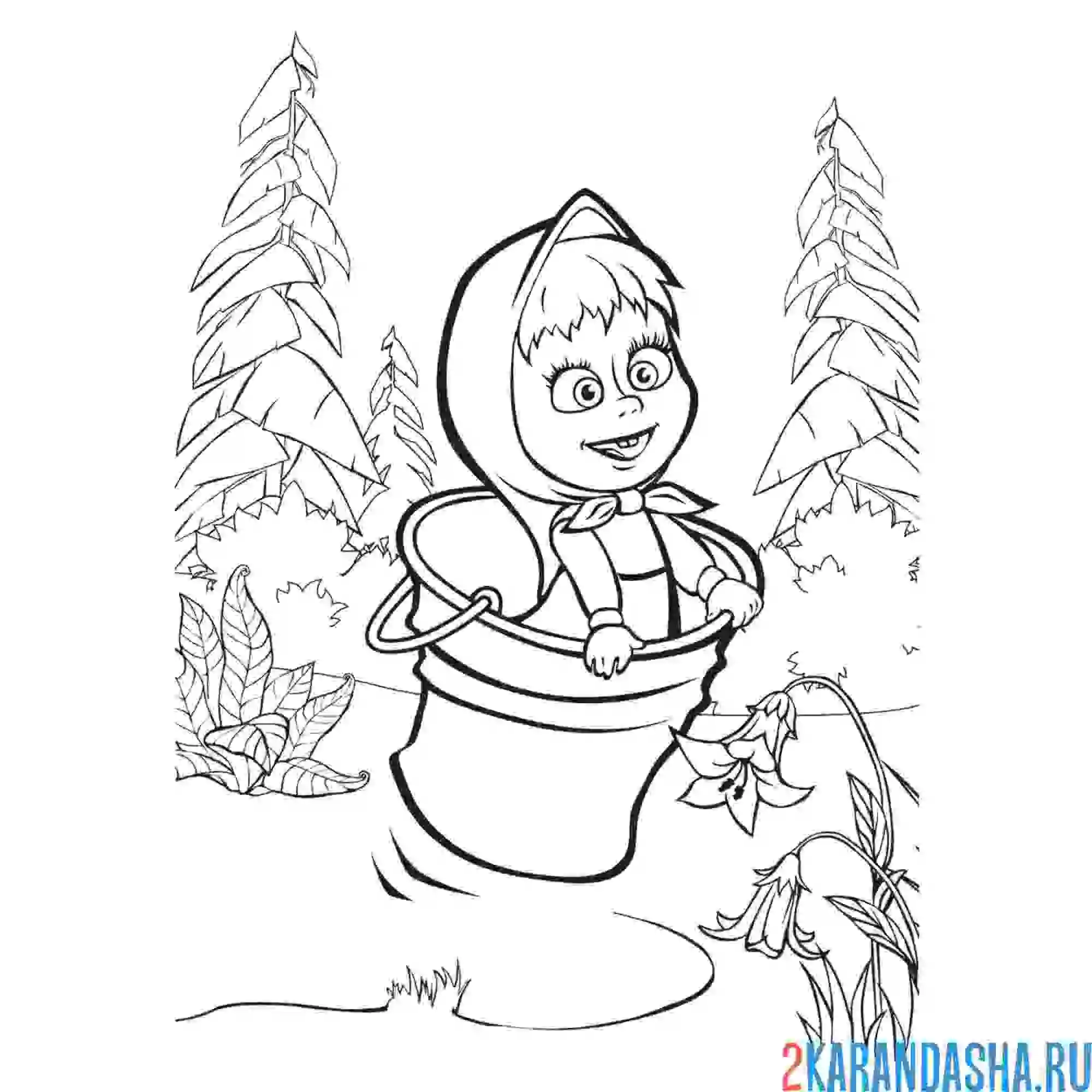 Раскраска маша летит в ведре