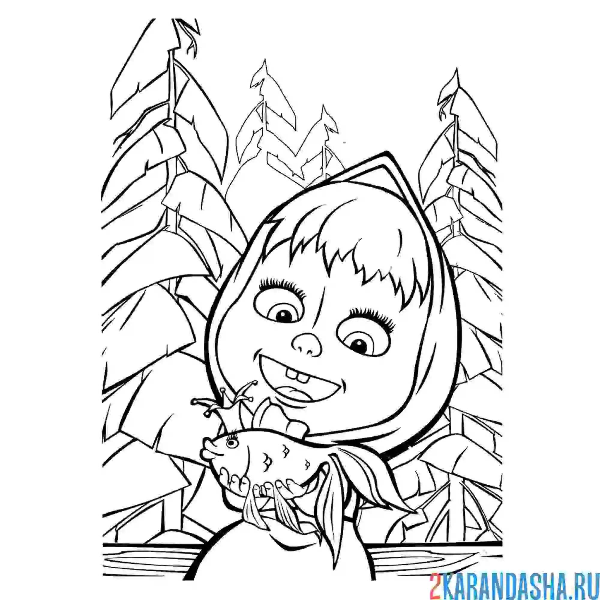 Раскраска маша и золотая рыбка с желаниями