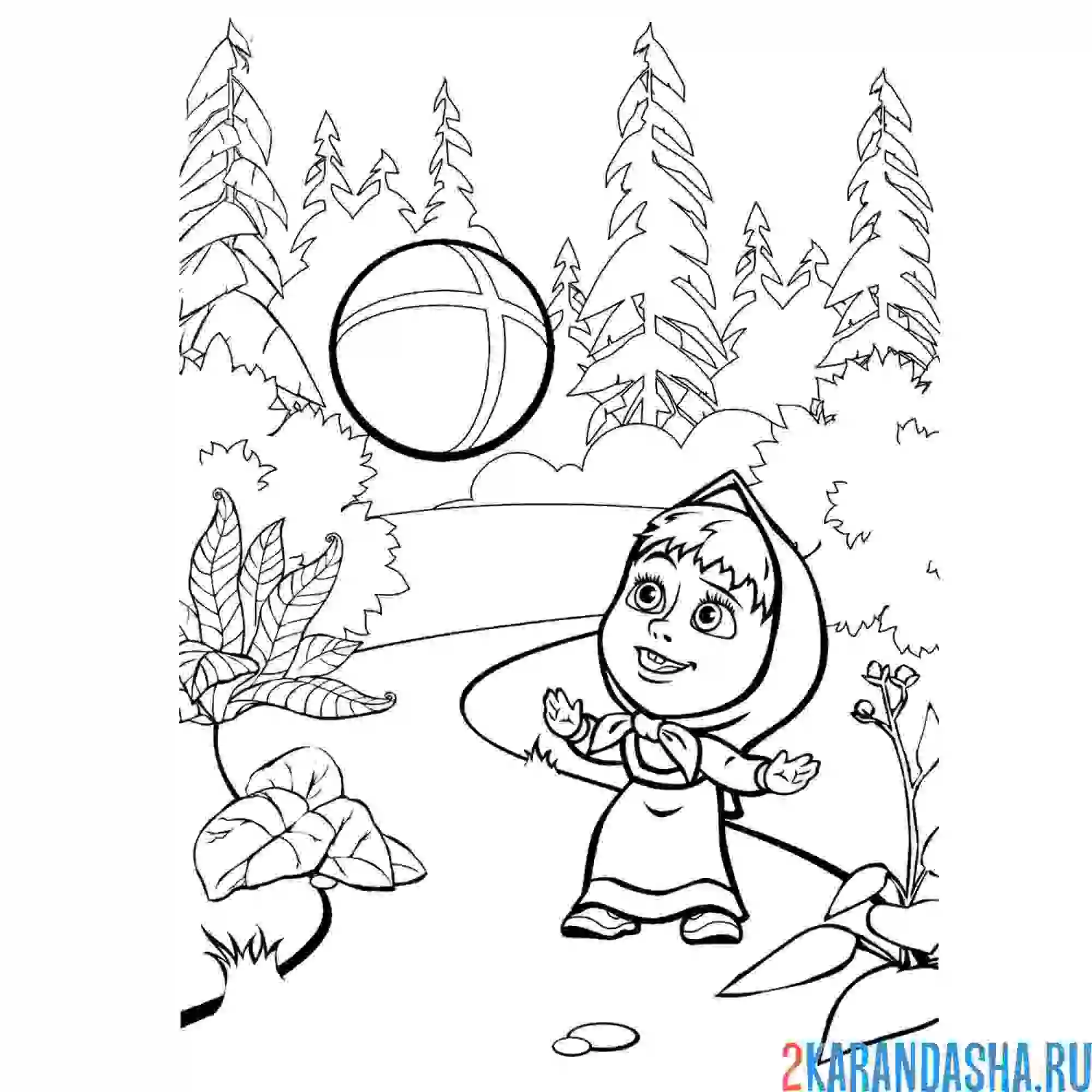 Раскраска маша играет в мяч