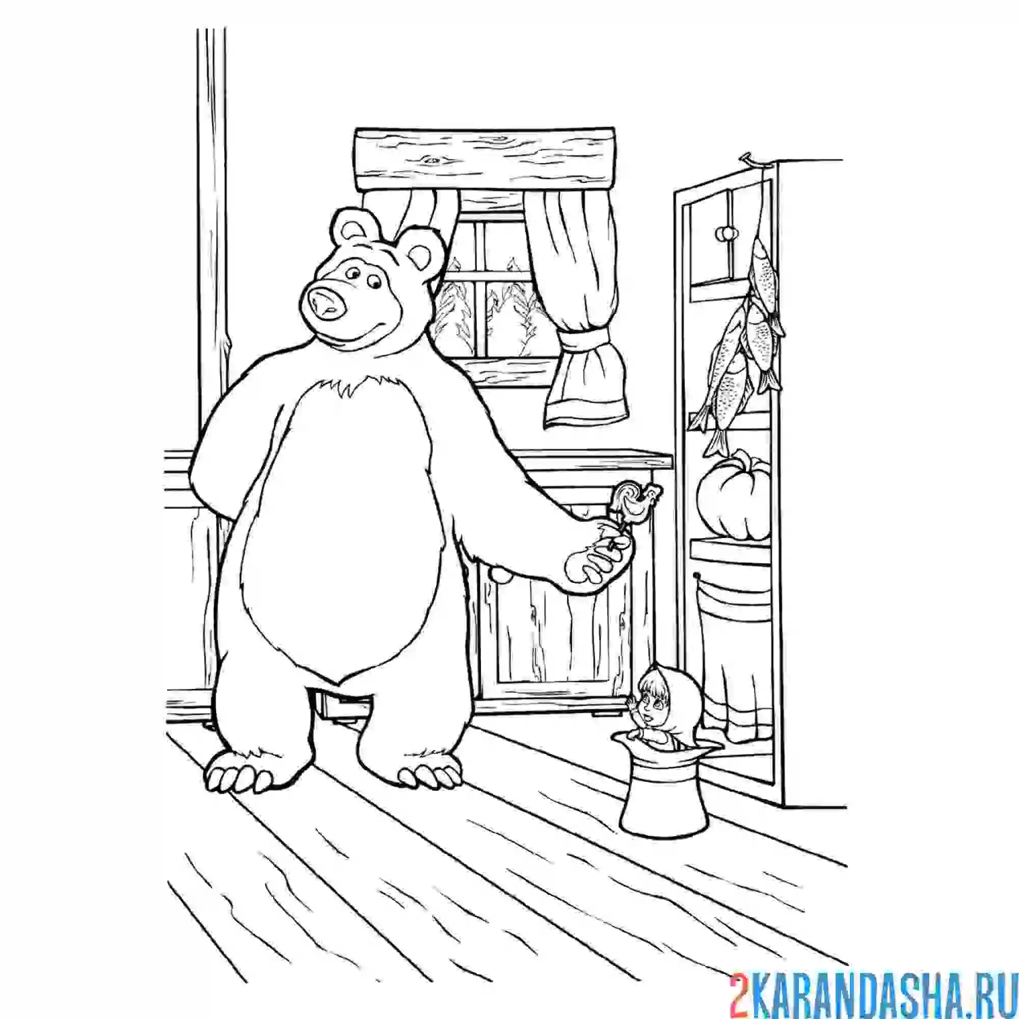 Раскраска миша угощает машу