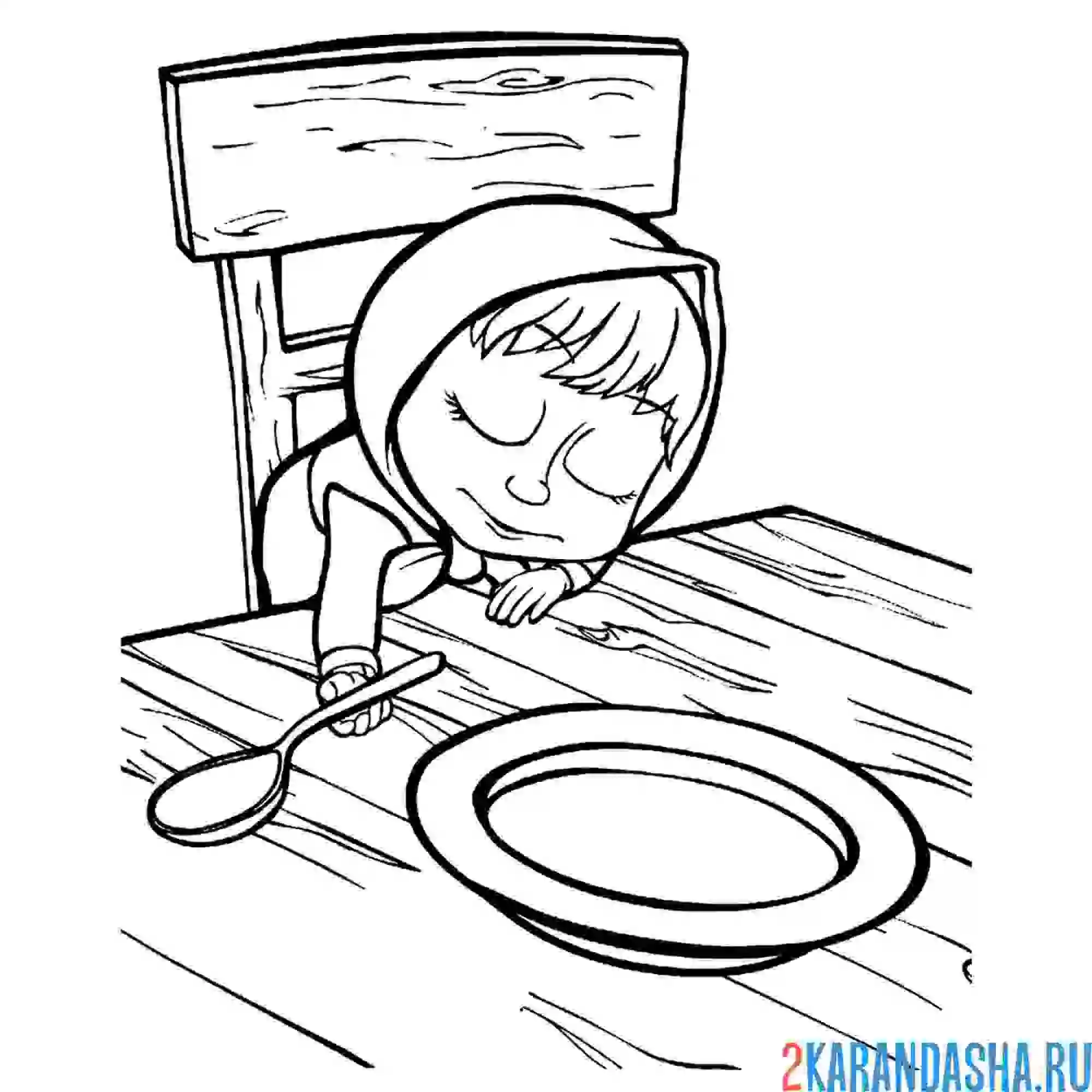 Раскраска маша спит за столом