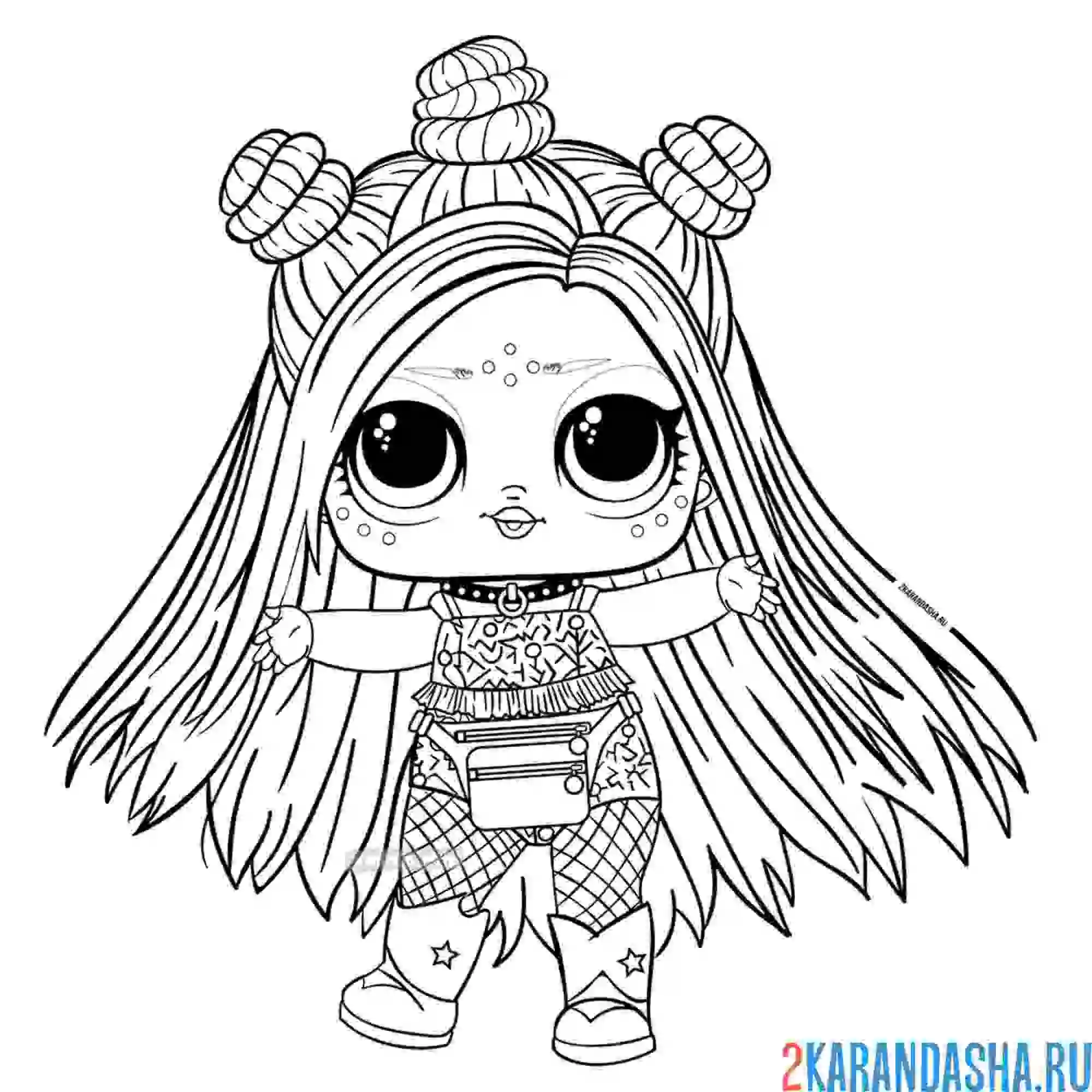 Раскраска кукла лол с длинными цветными волосами электро