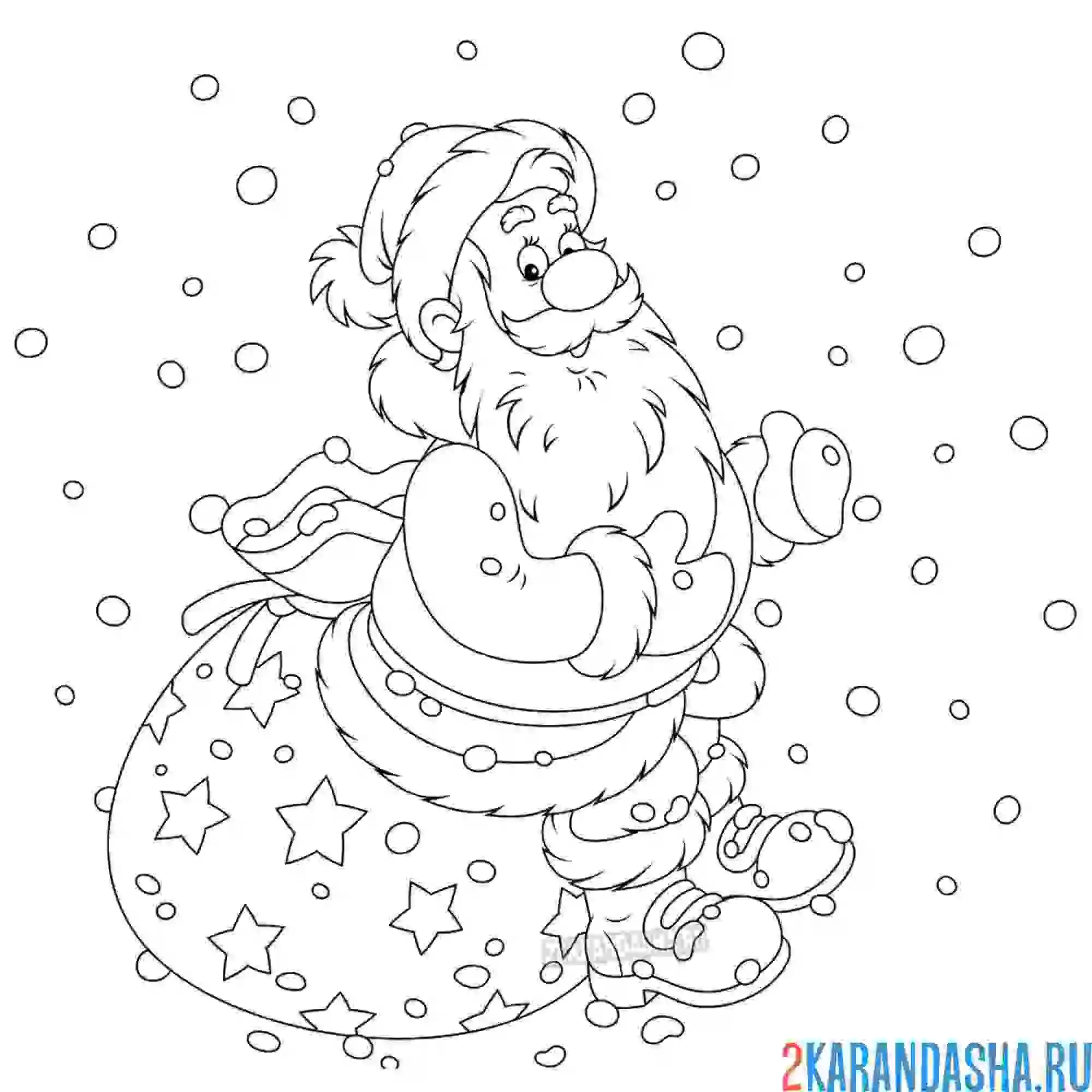 Раскраска дед мороз и мешок подарков