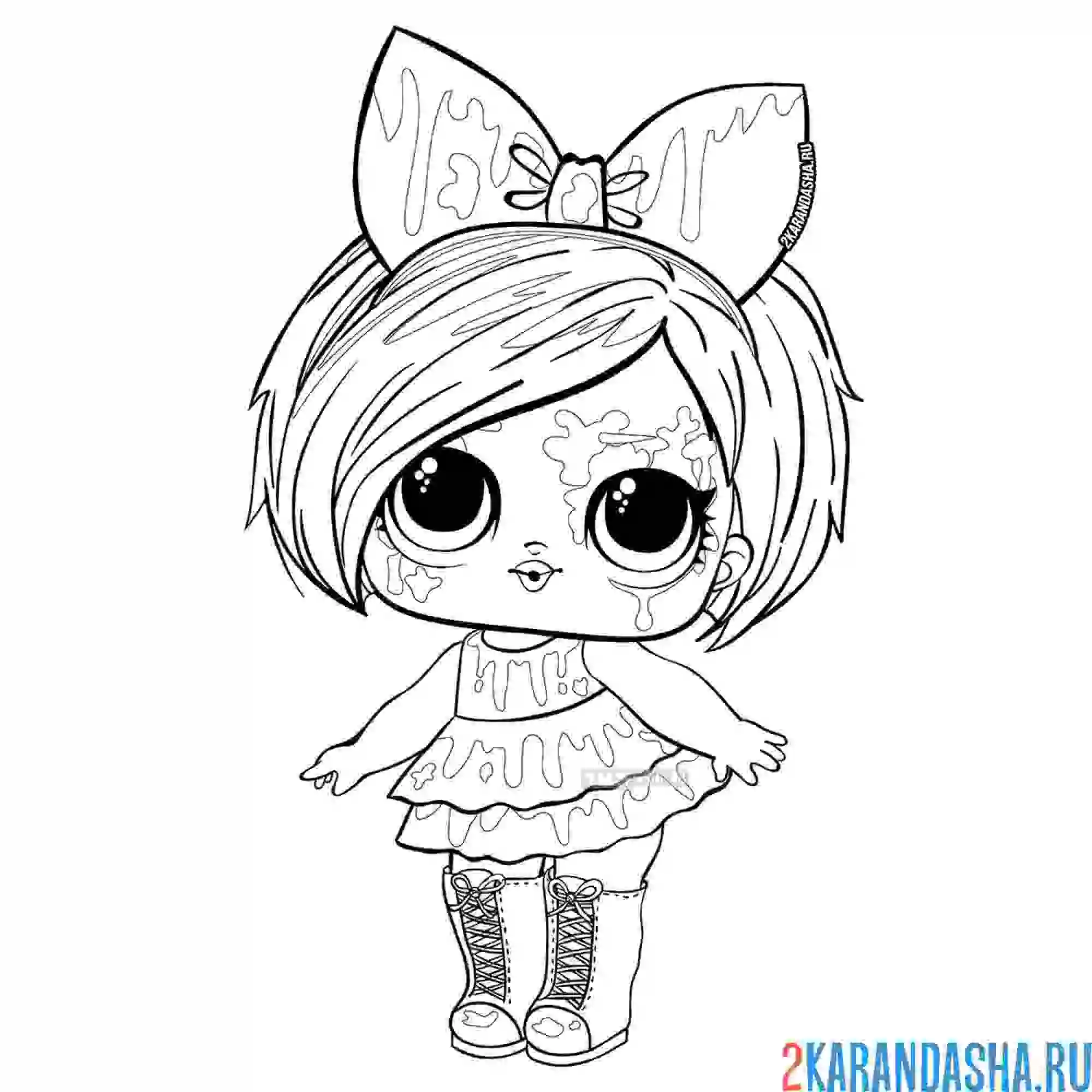 Раскраска куклы лол с бантом краска на лице
