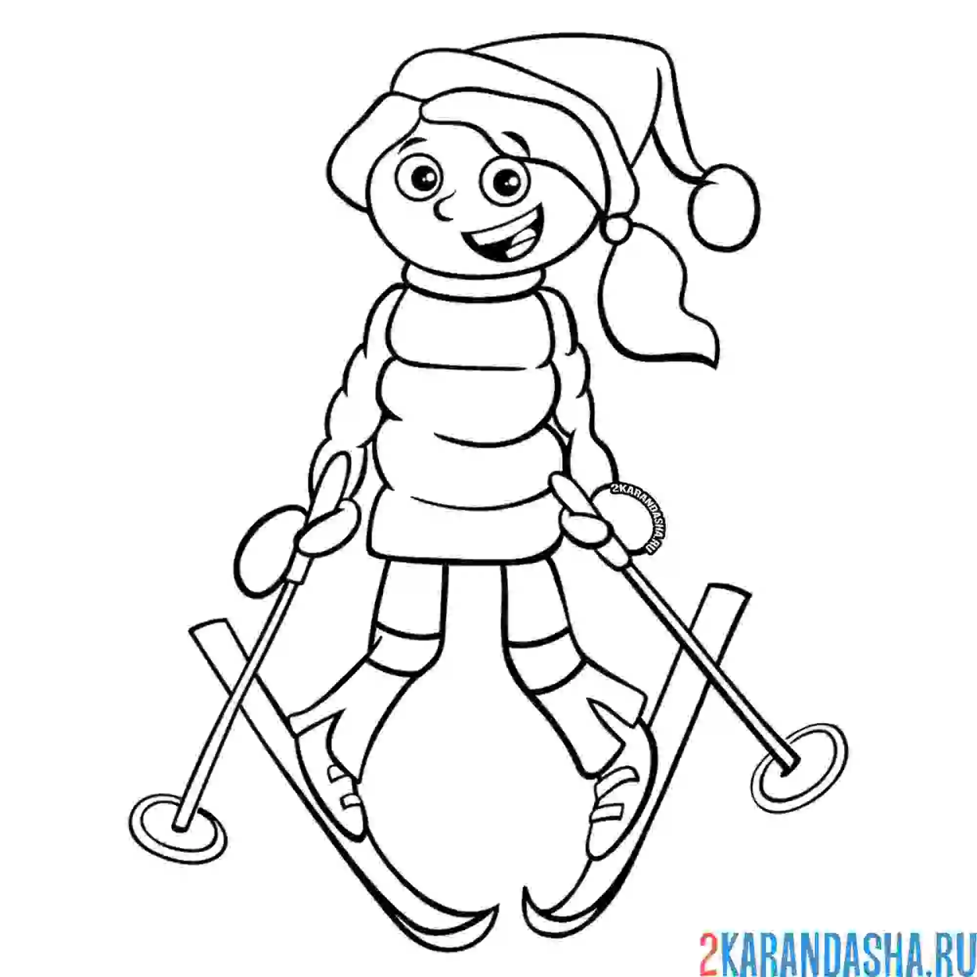 Раскраска девочка на лыжах зимний спорт
