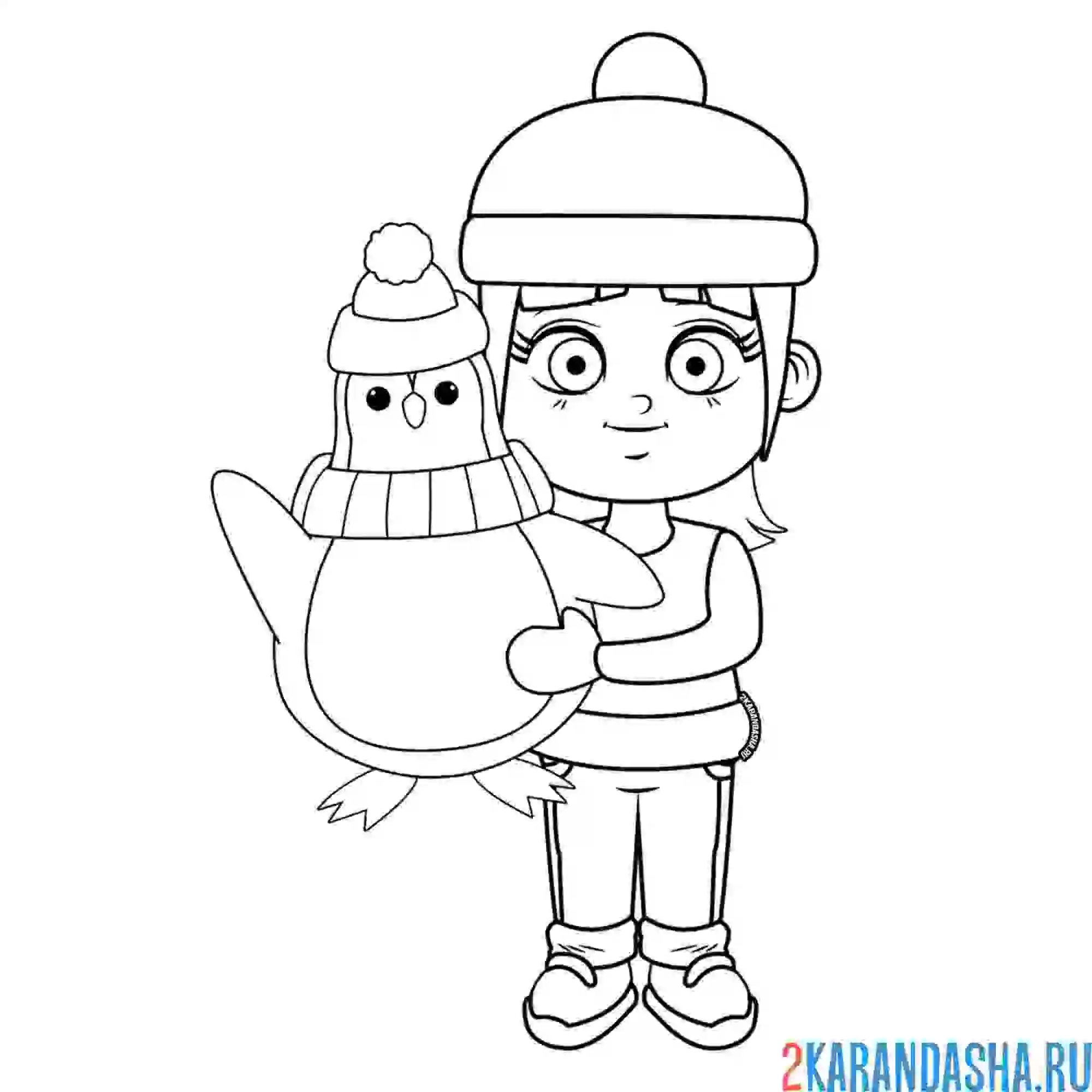 Раскраска девочка и пингвин