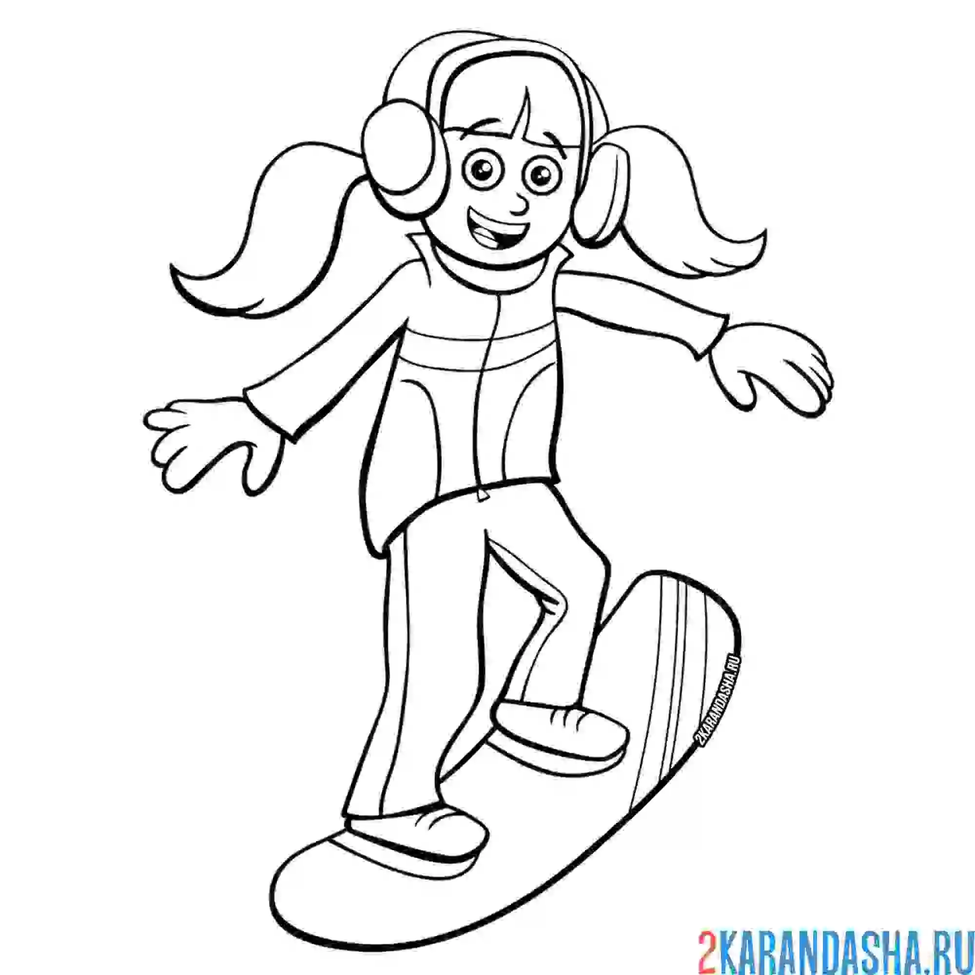 Раскраска зима и девочка на сноуборде