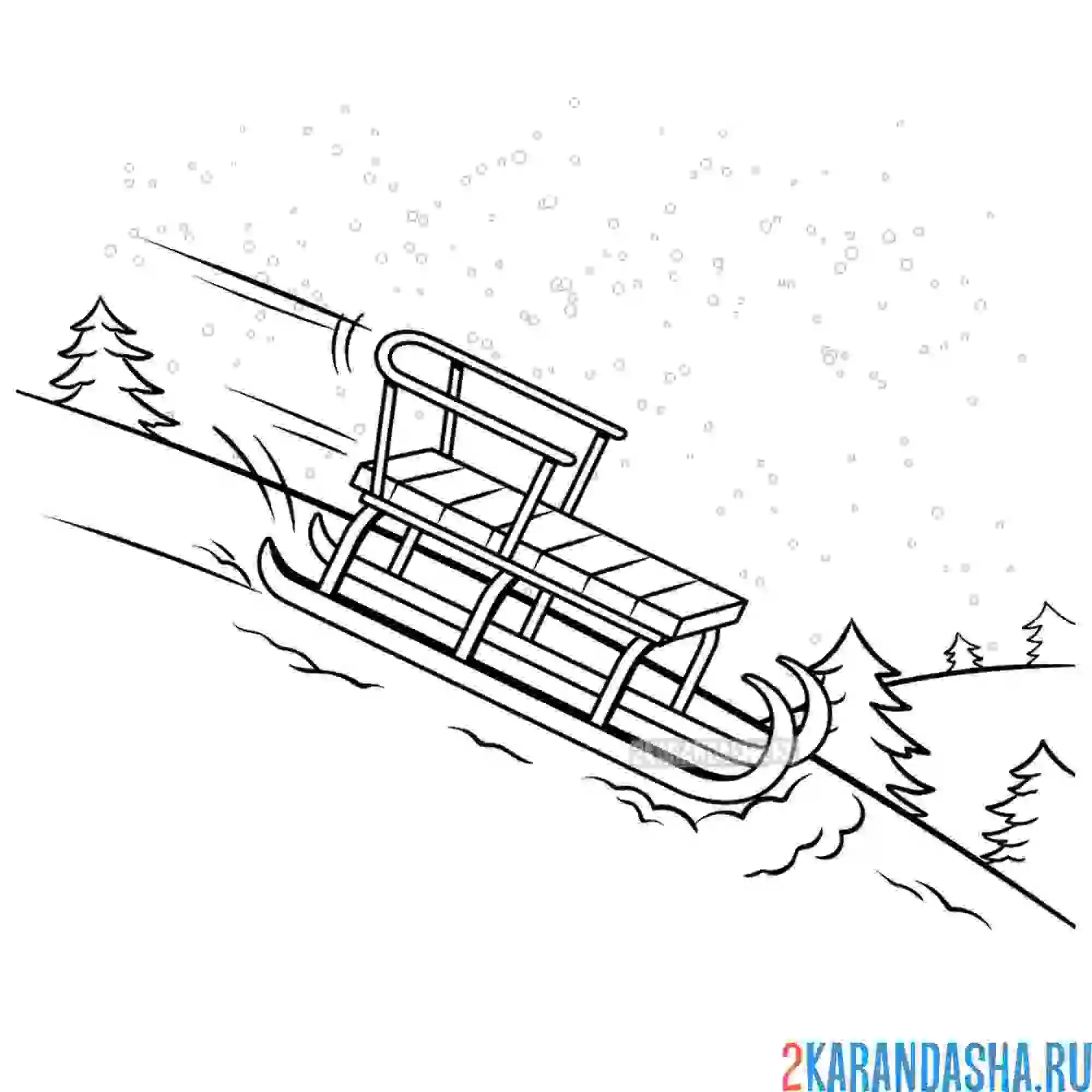Раскраска санки в зимнем лесу