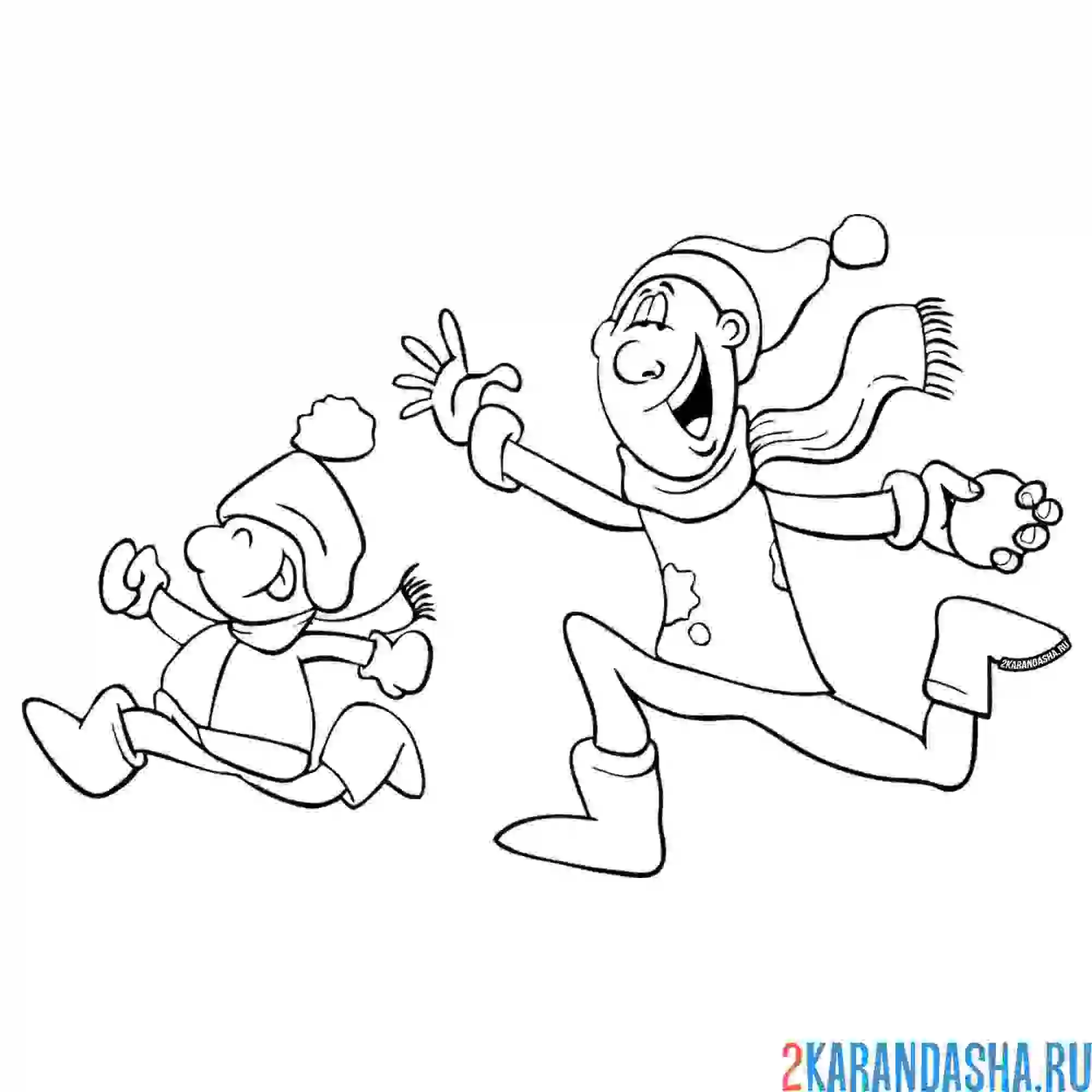 Раскраска зимние развлечения