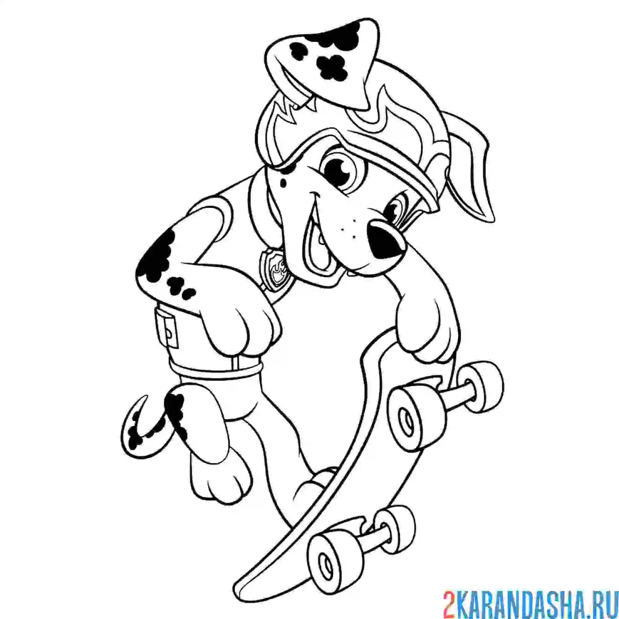 Раскраска маршал на скейтборде