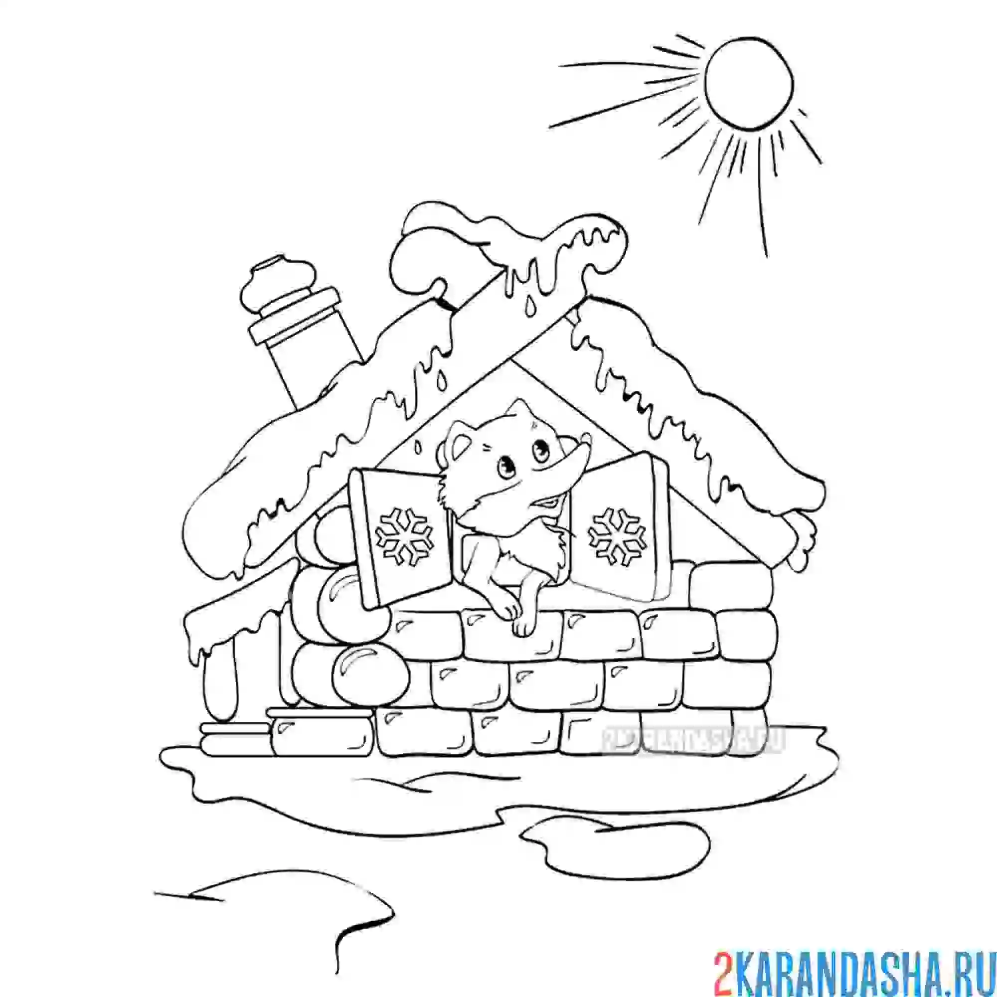 Раскраска зимний теремок