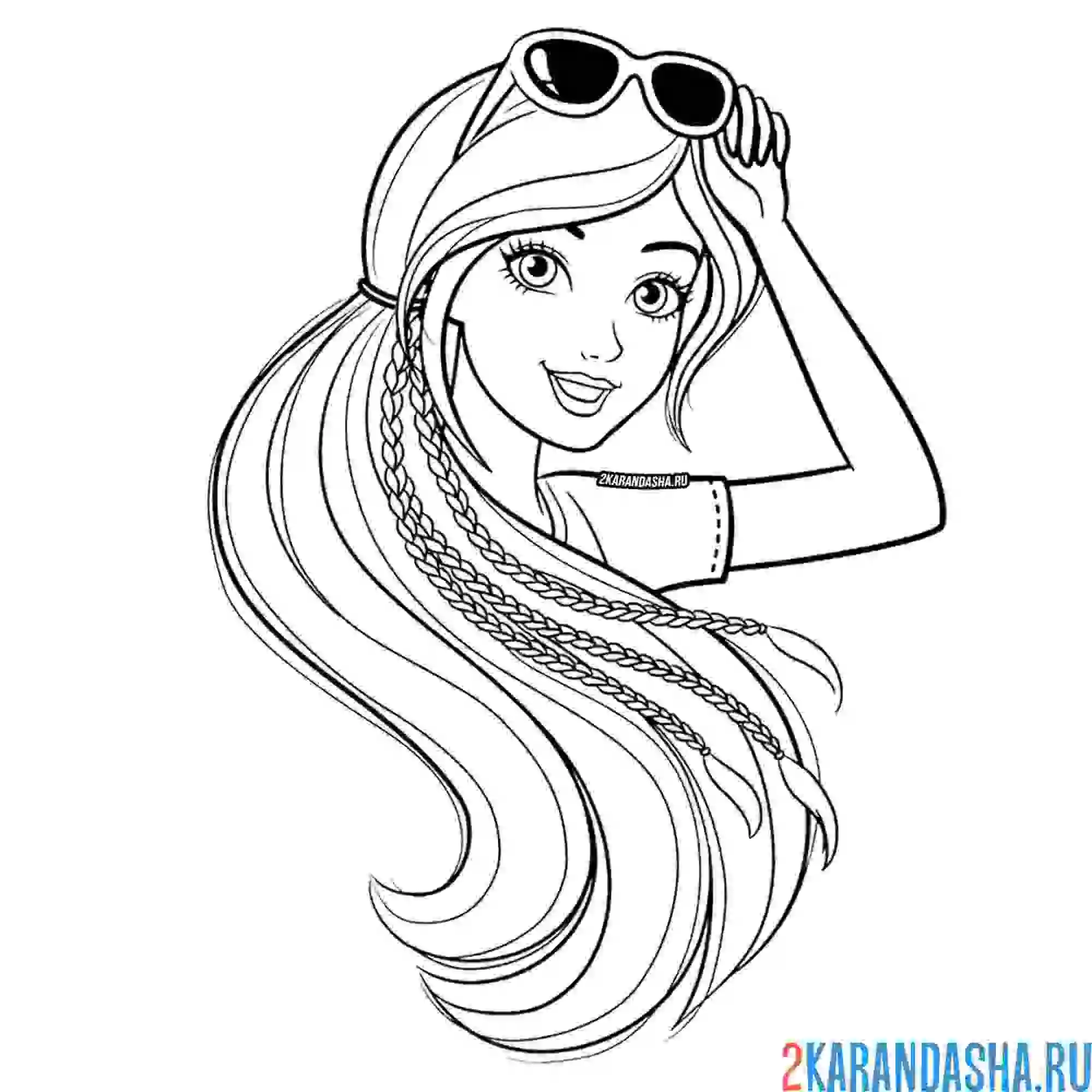 Раскраска барби красивая голова и прическа