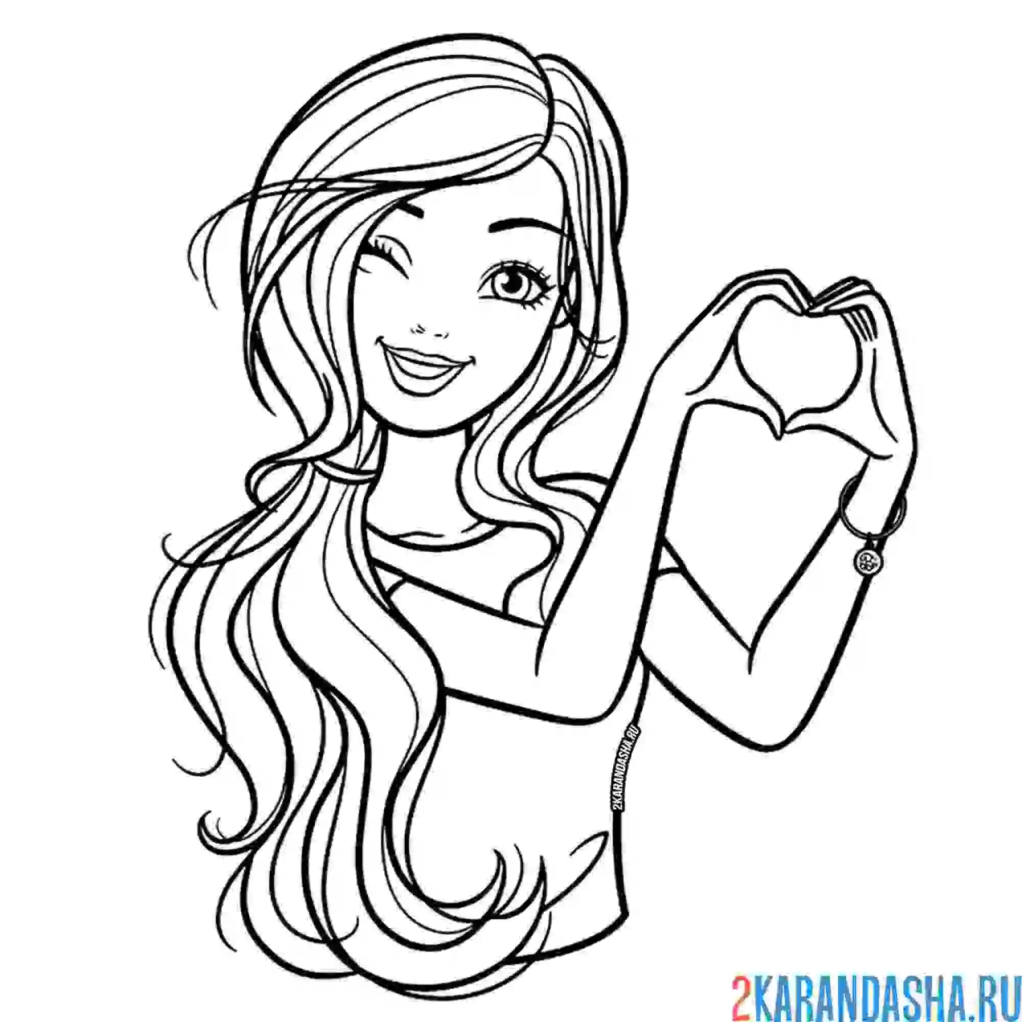 Раскраска барби красивая с сердечком