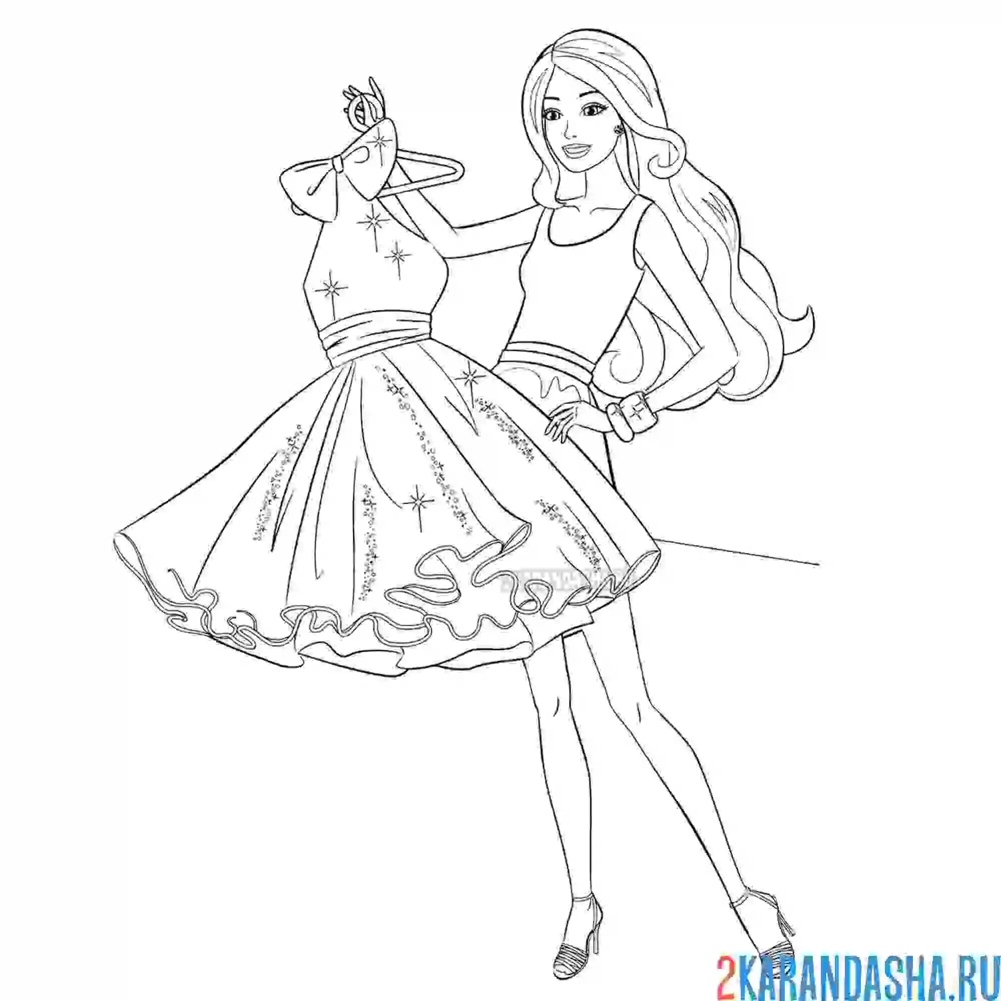 Раскраска барби покупает новое платье