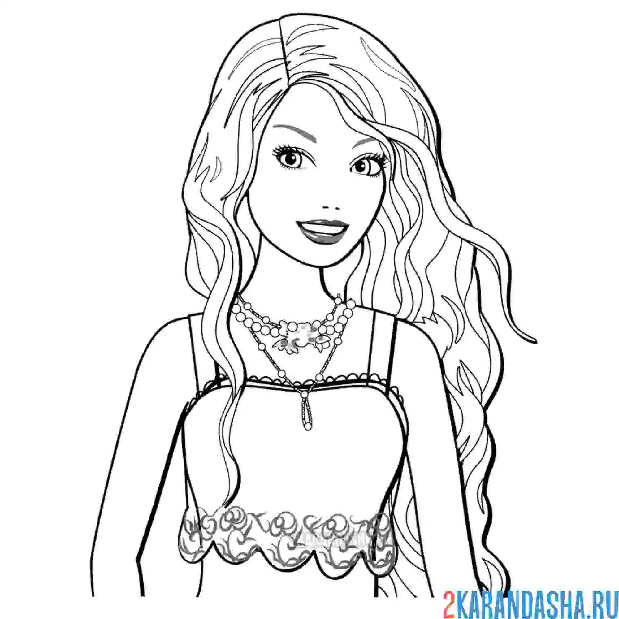 Раскраска кукла барби в нарядном платье