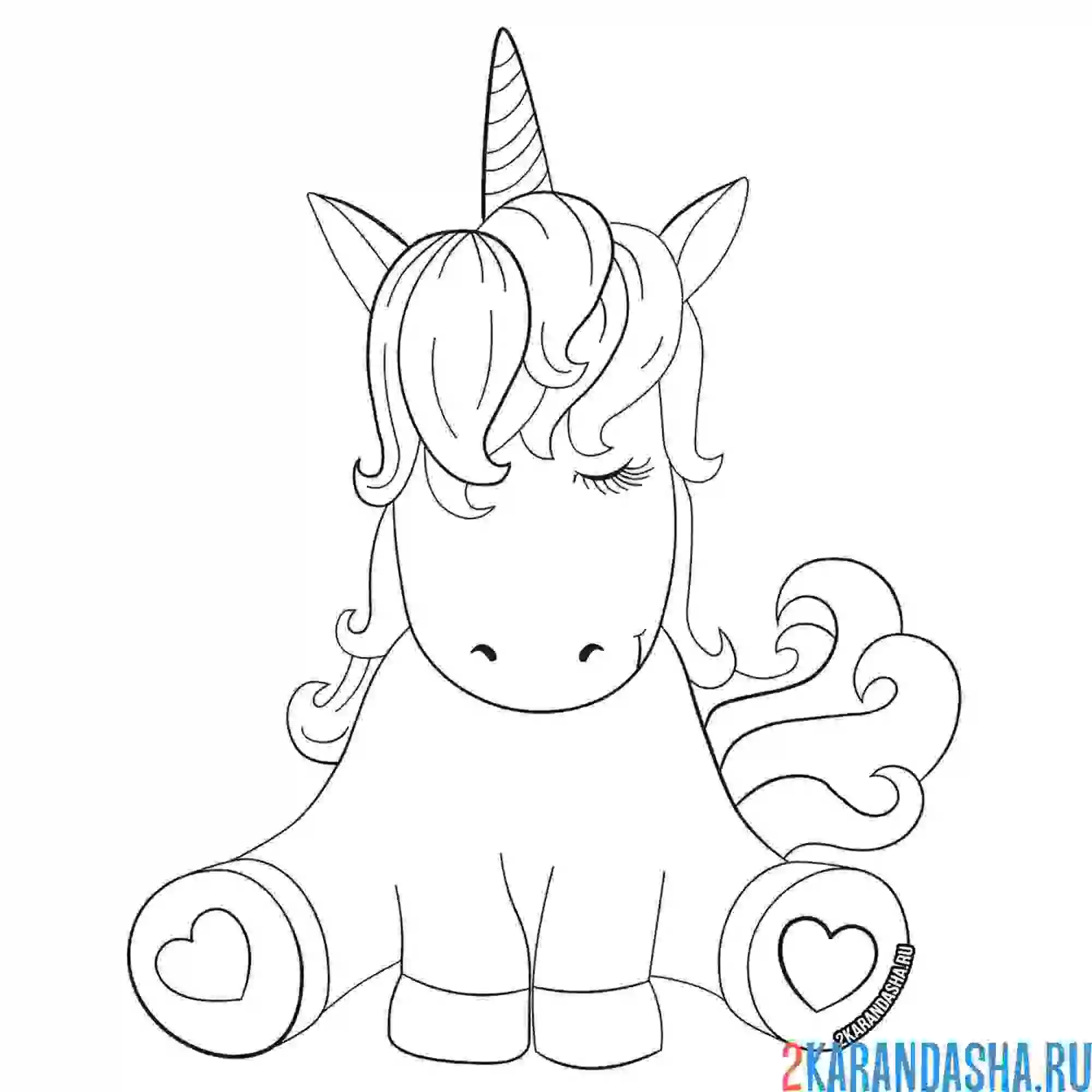 Раскраска милый единорог с цветными волосами