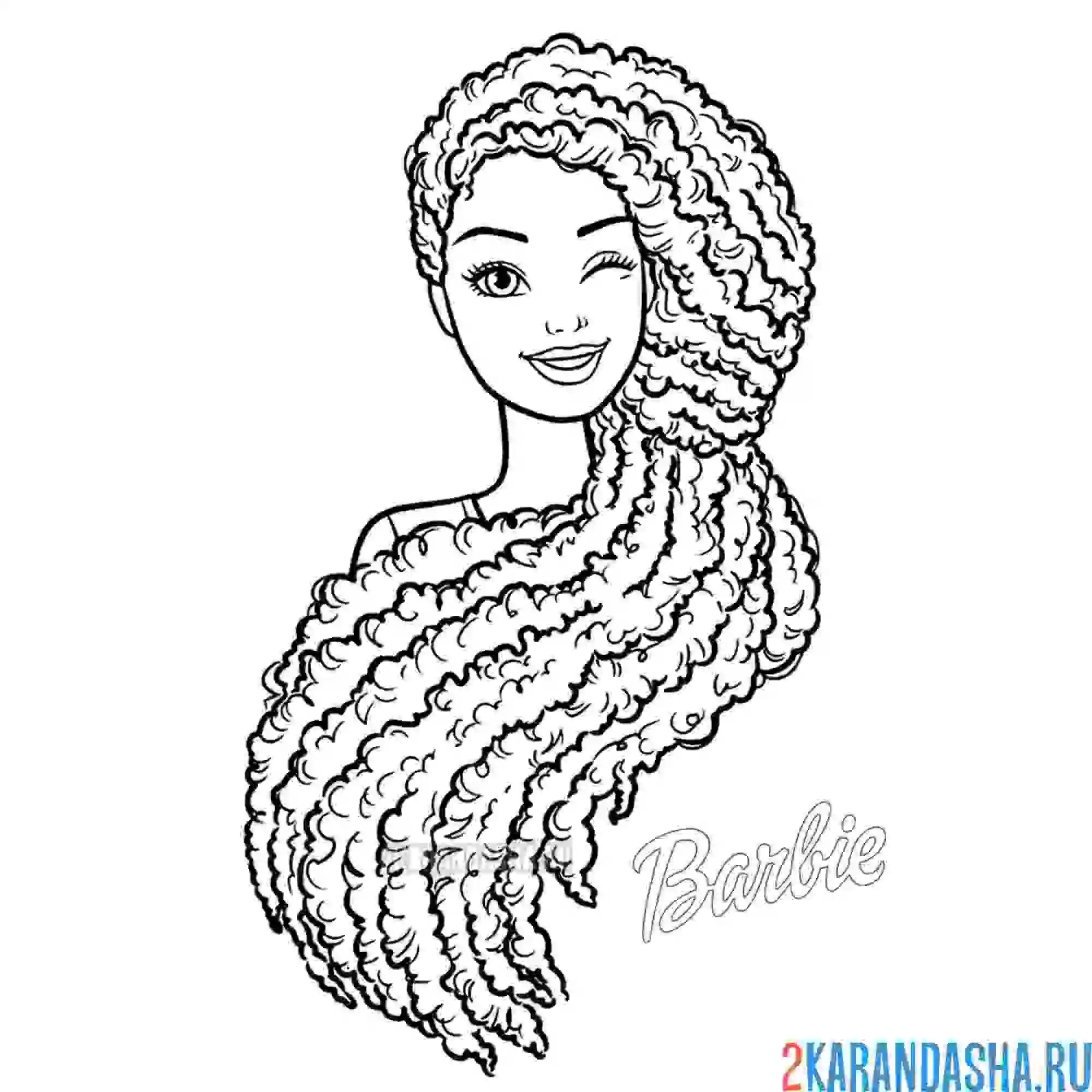 Раскраска барби красивая в кудряшках