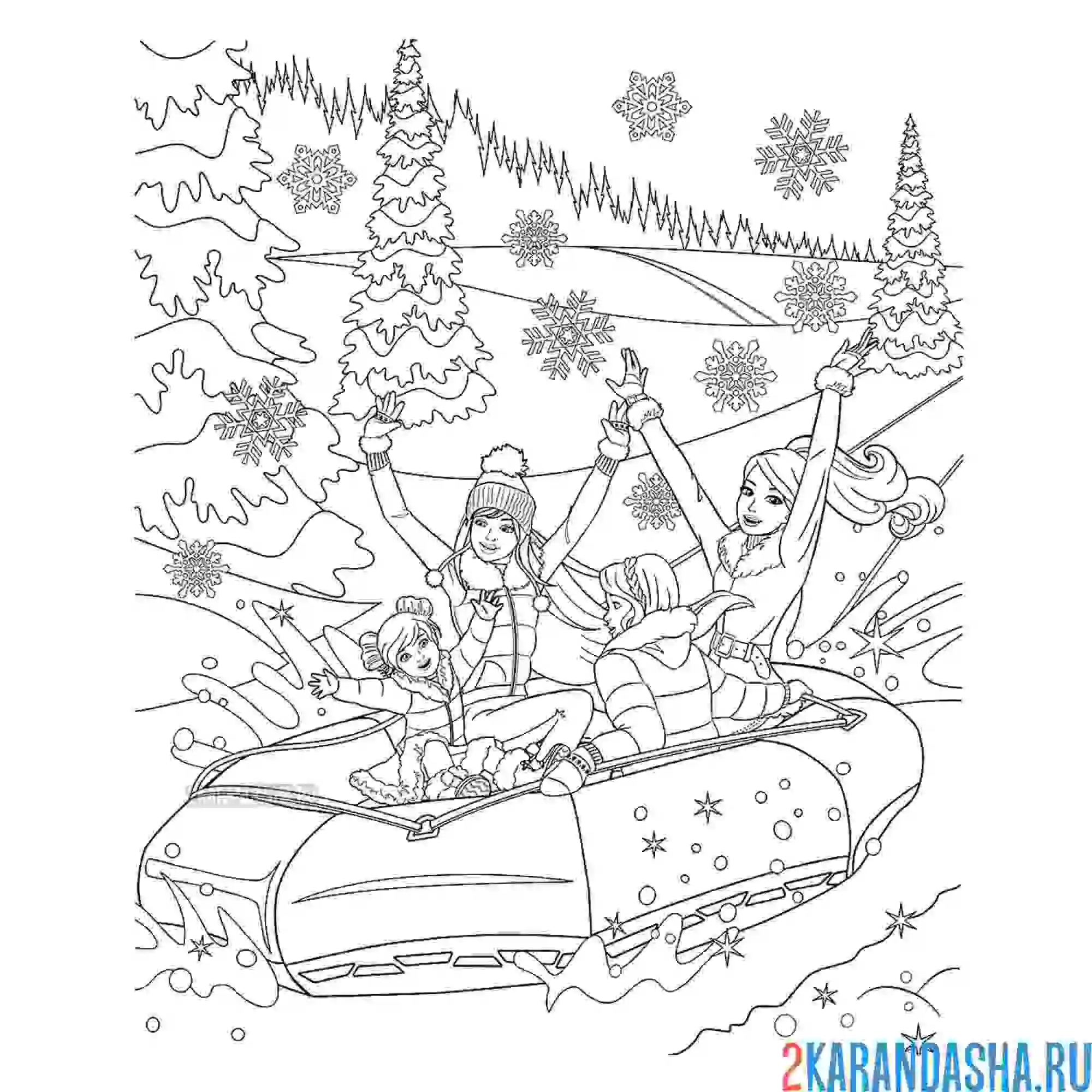 Раскраска barbie новогодние развлечения