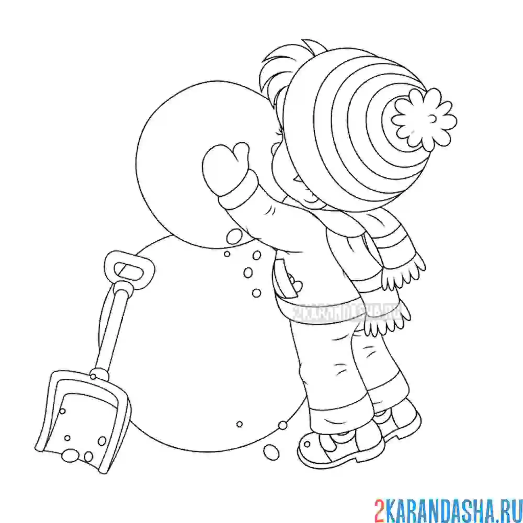 Раскраска мальчик лепит снеговика