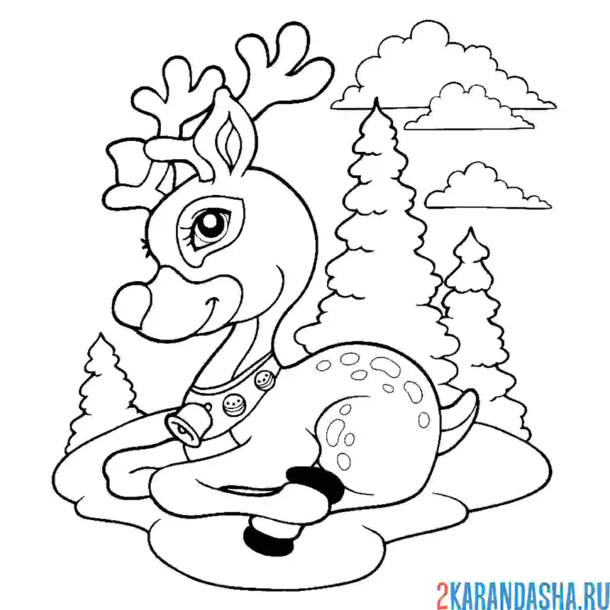 Раскраска новогодний олень и елка
