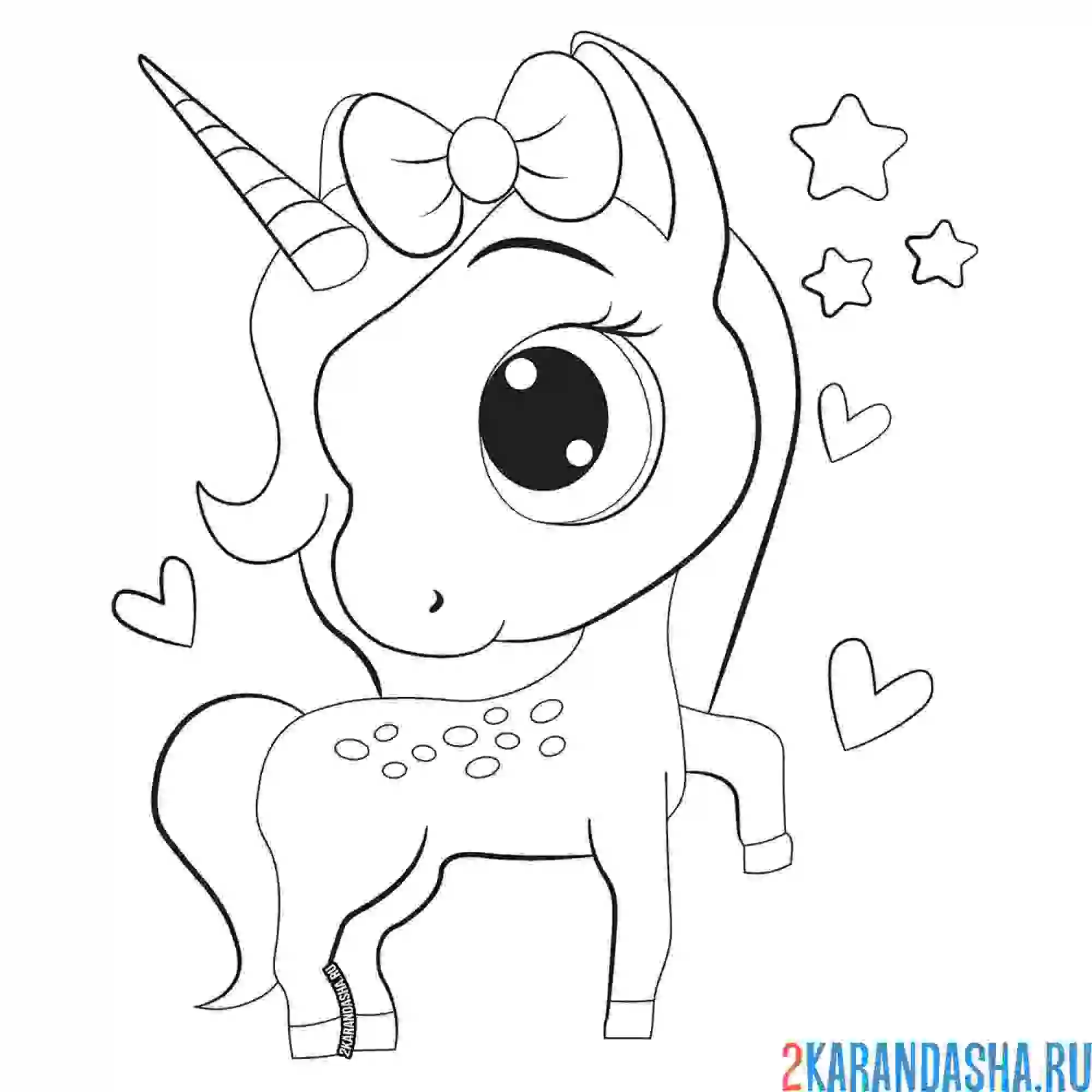 Раскраска единорог с бантиком на голове