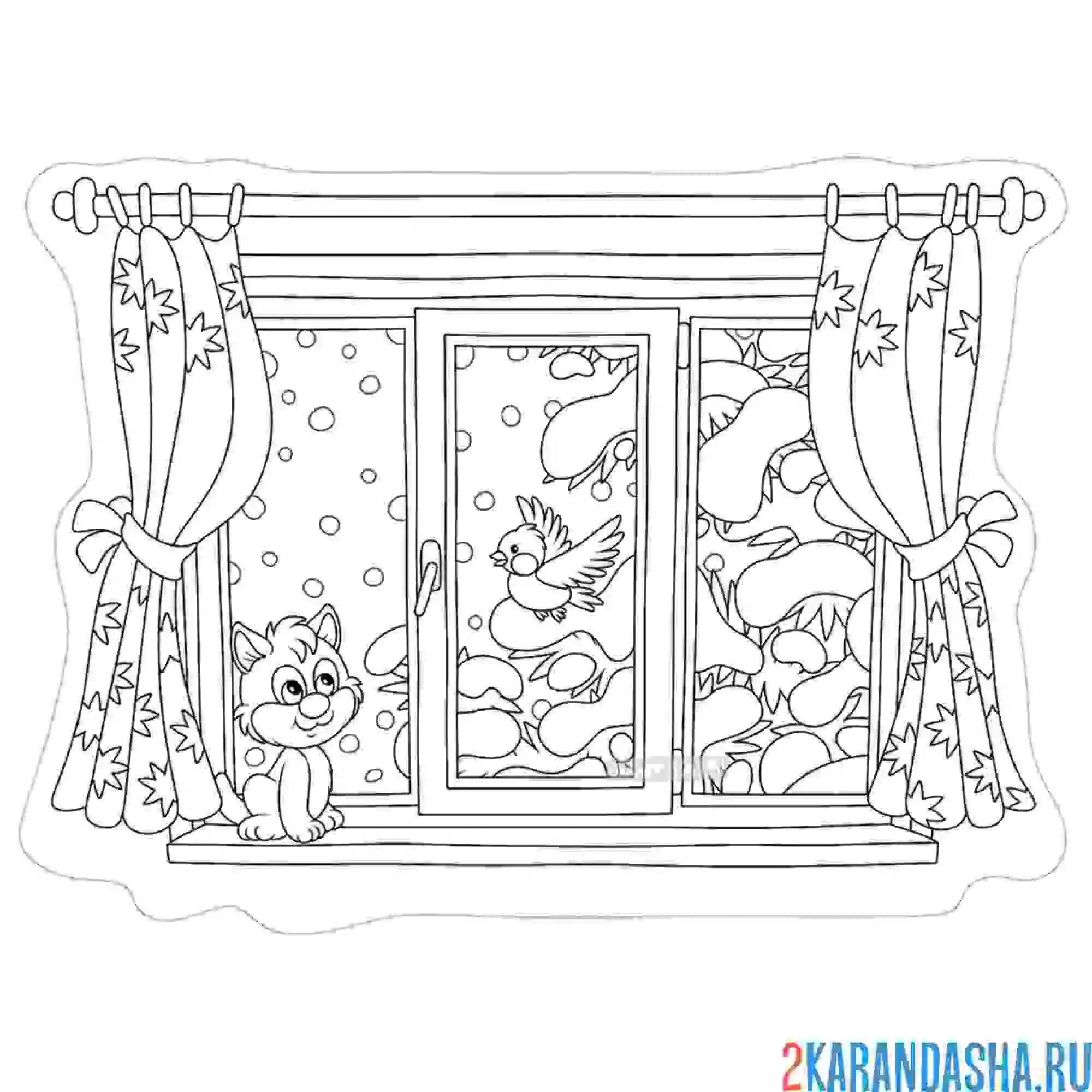 Раскраска кошечка на окне