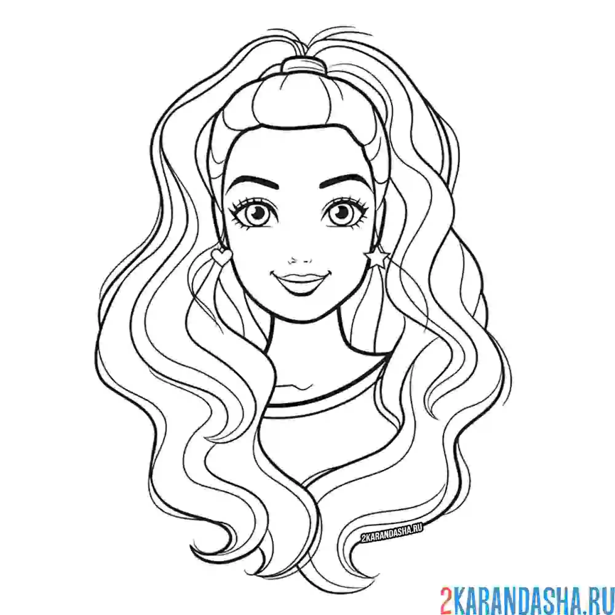 Раскраска красивая кукла барби с хвостиком
