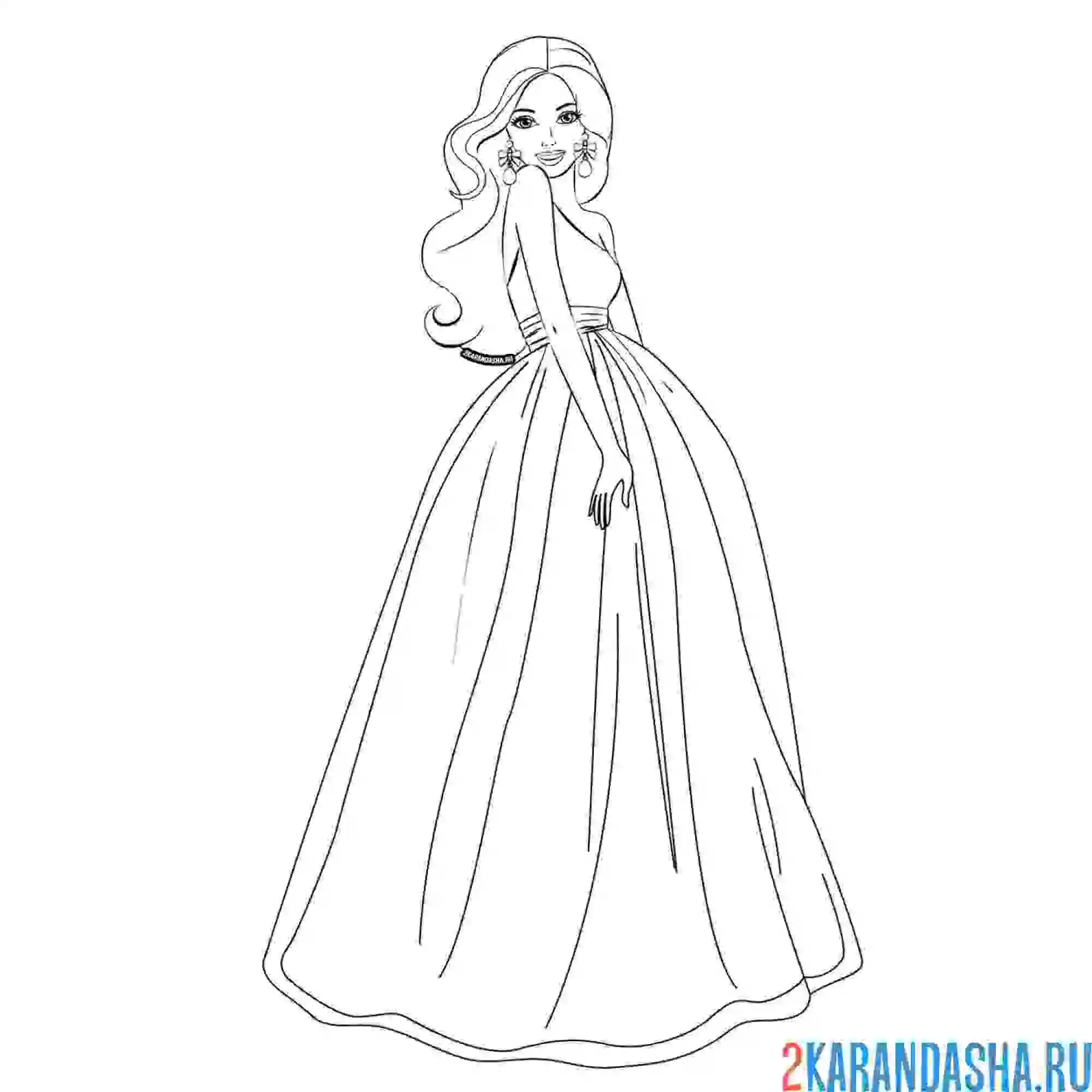 Раскраска кукла барби в красивом вечернем платье
