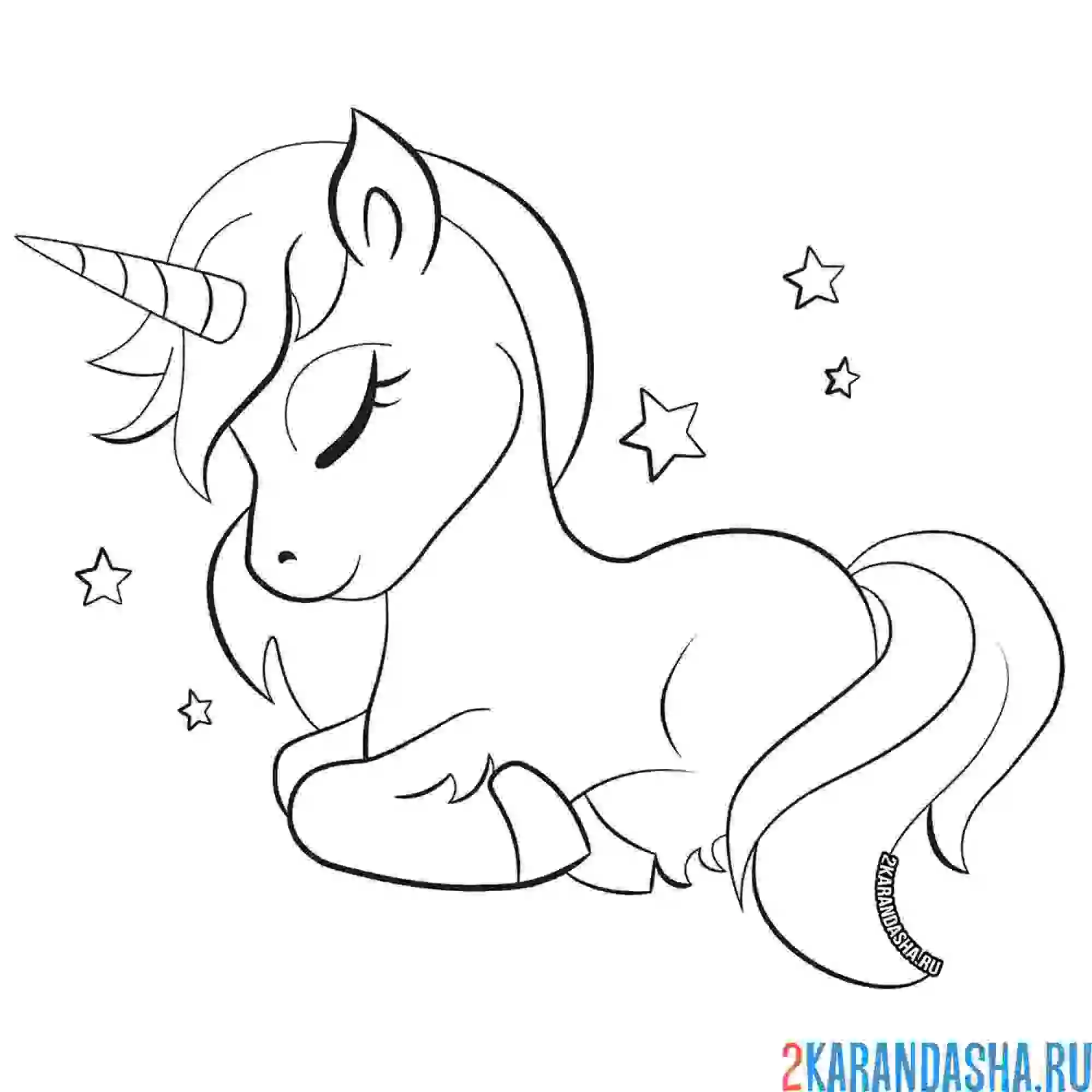 Раскраска красивый единорог спит