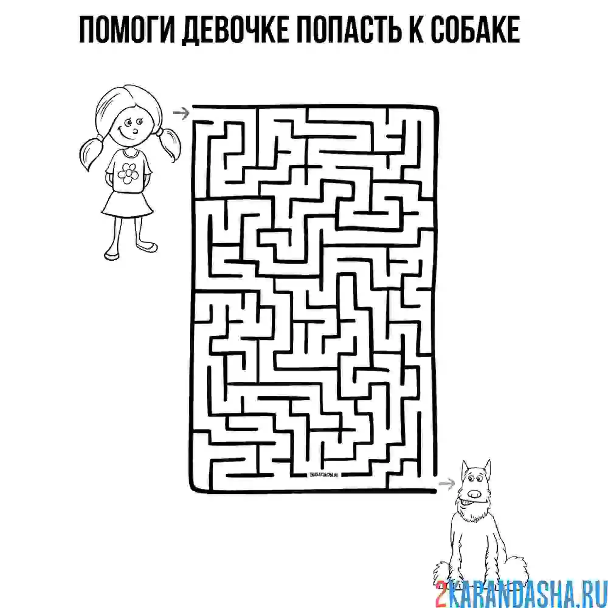 Раскраска интересный лабиринт с собачкой