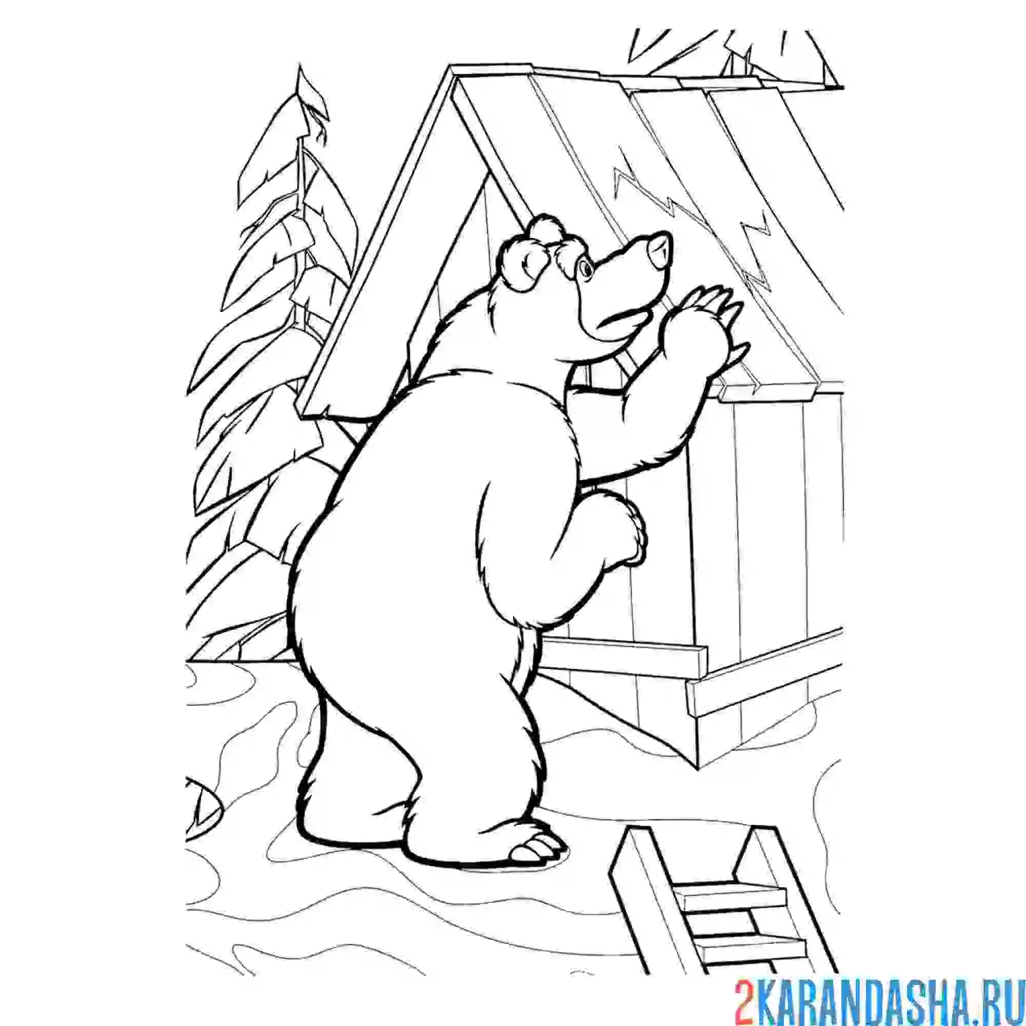 Раскраска миша около домика