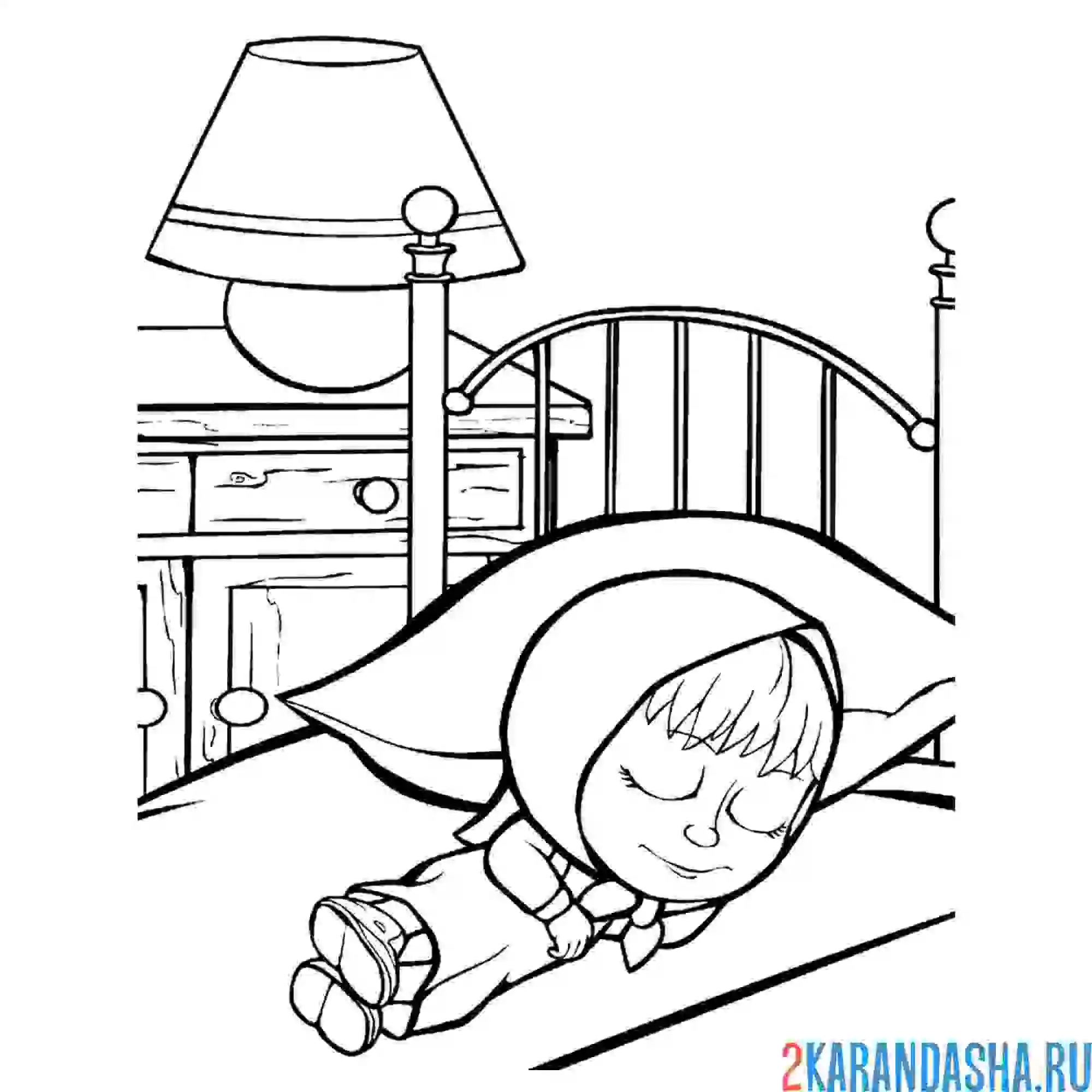 Раскраска маша спит на кровати