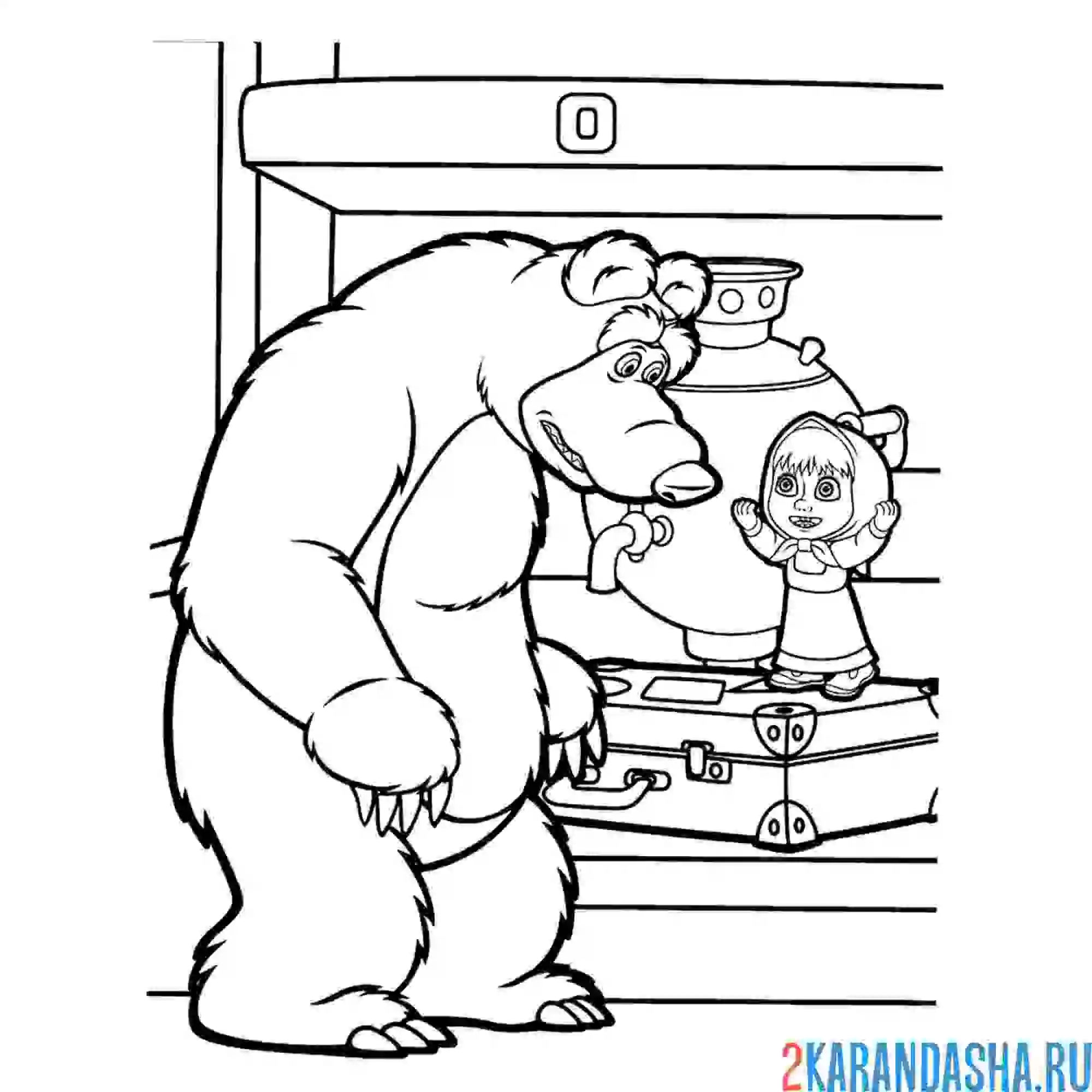Раскраска смешные маша и медведь