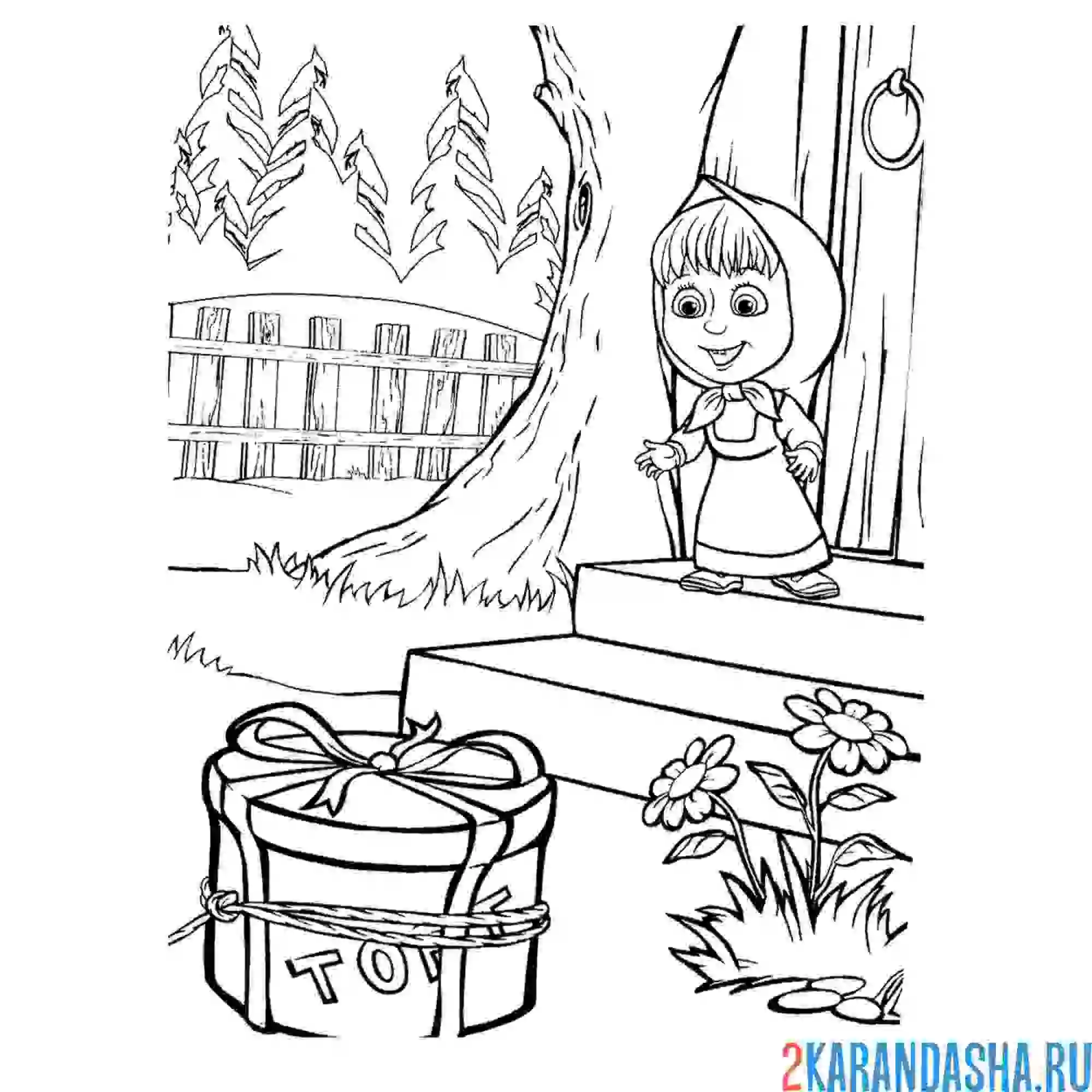 Раскраска маша и торт