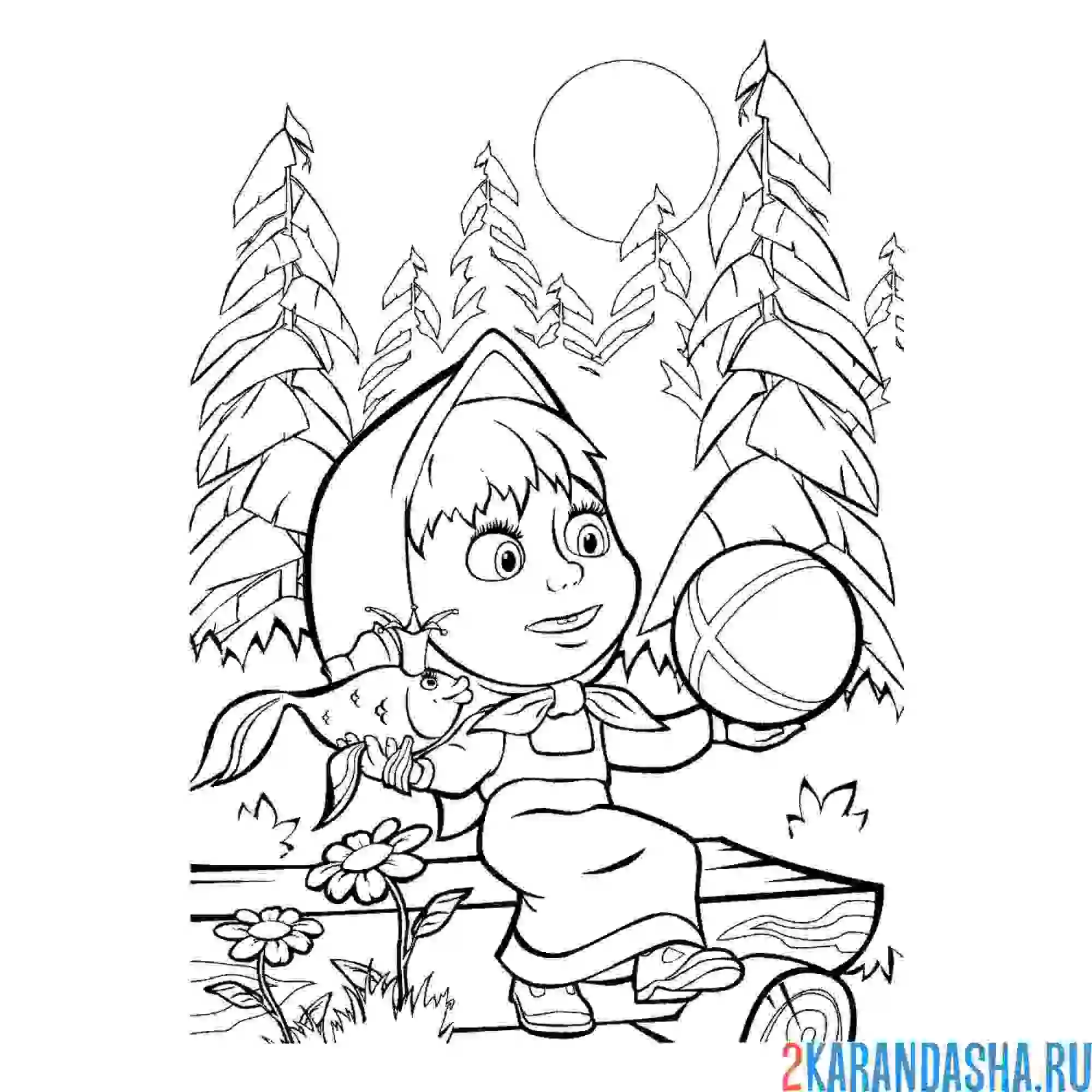 Раскраска маша и золотая рыбка