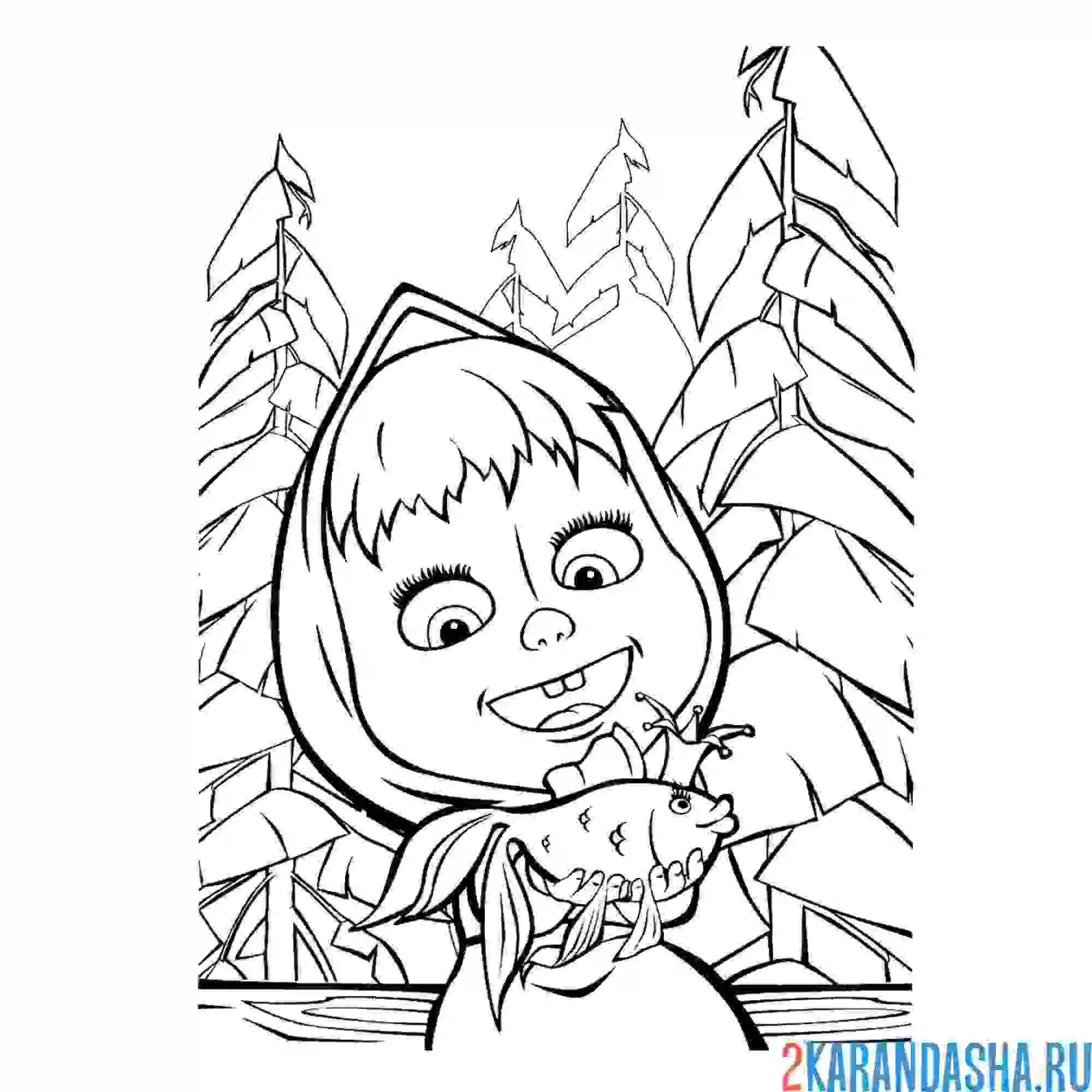 Раскраска маша с золотой рыбкой