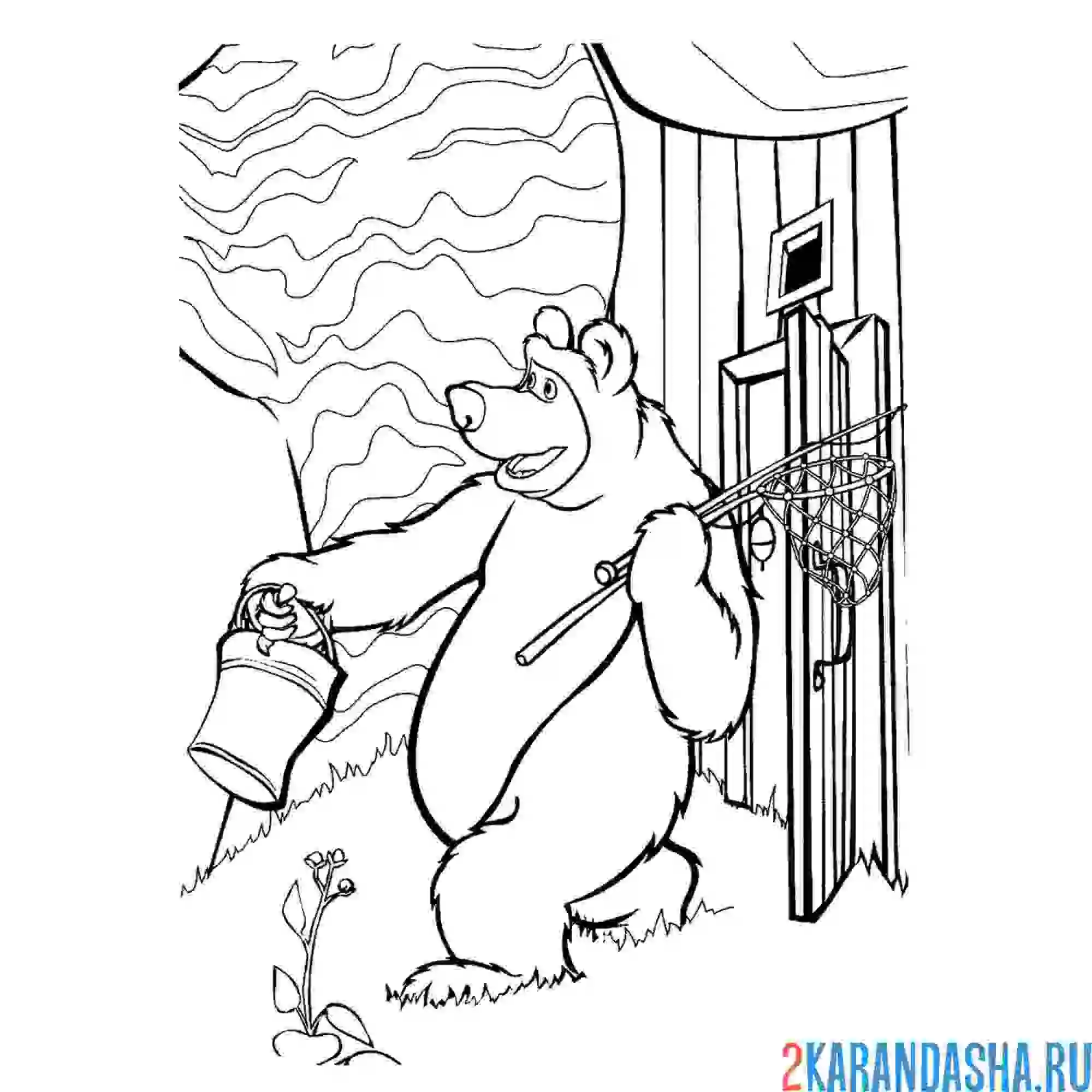Раскраска медведь пошел на рыбалку
