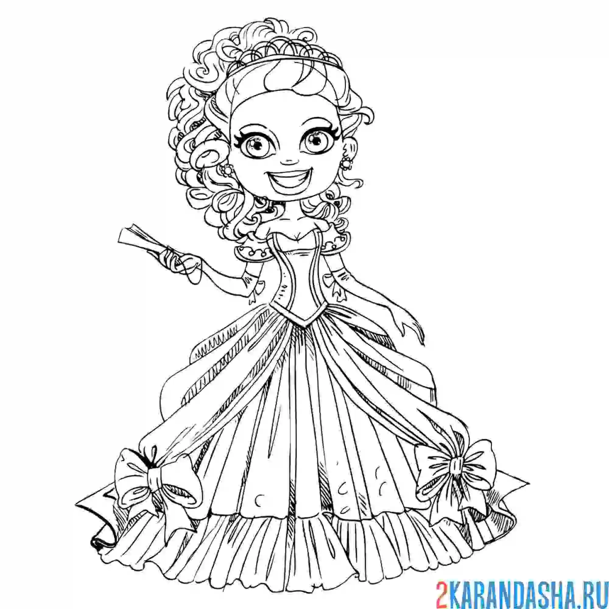 Раскраска принцесса в платье и короне