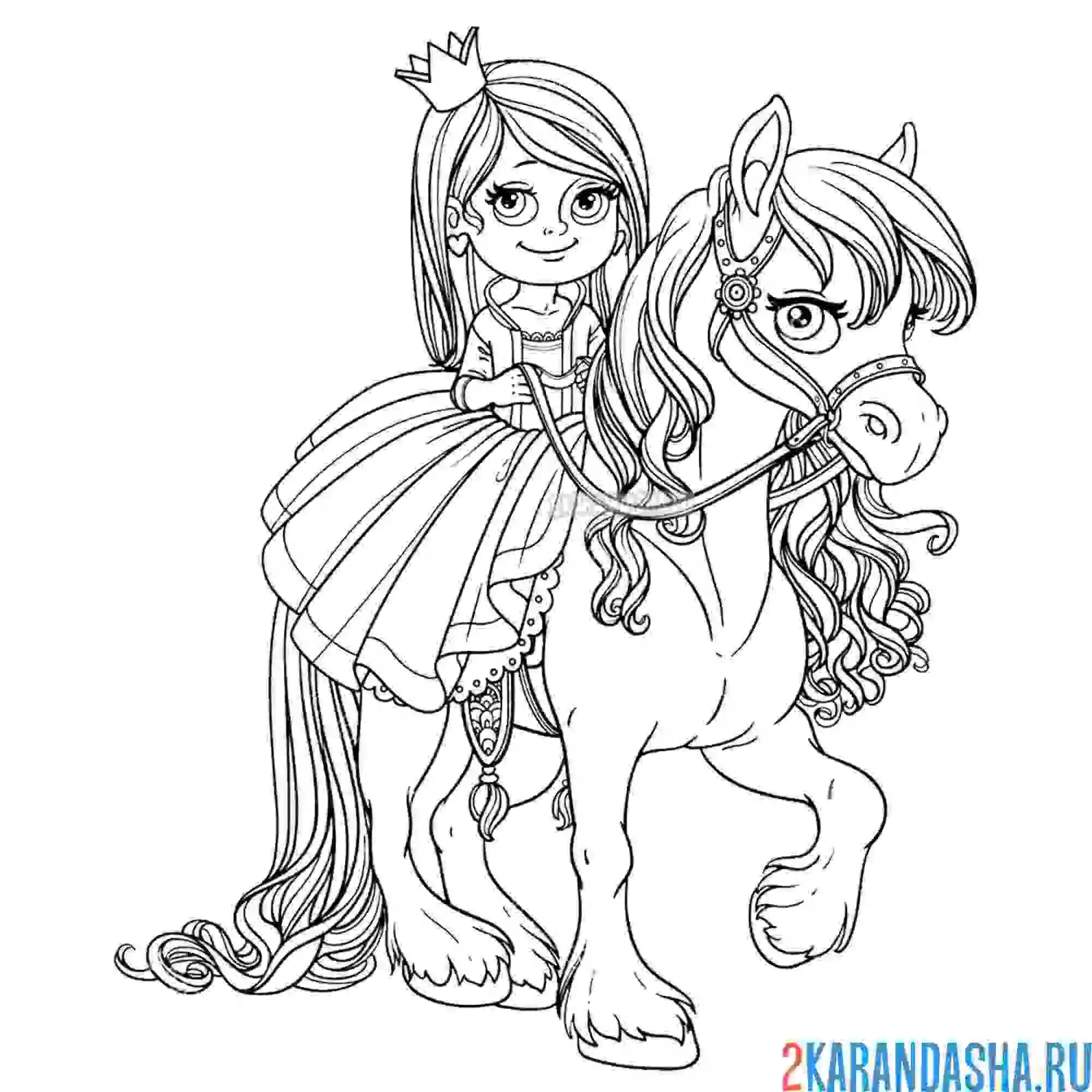 Раскраска принцесса на коне