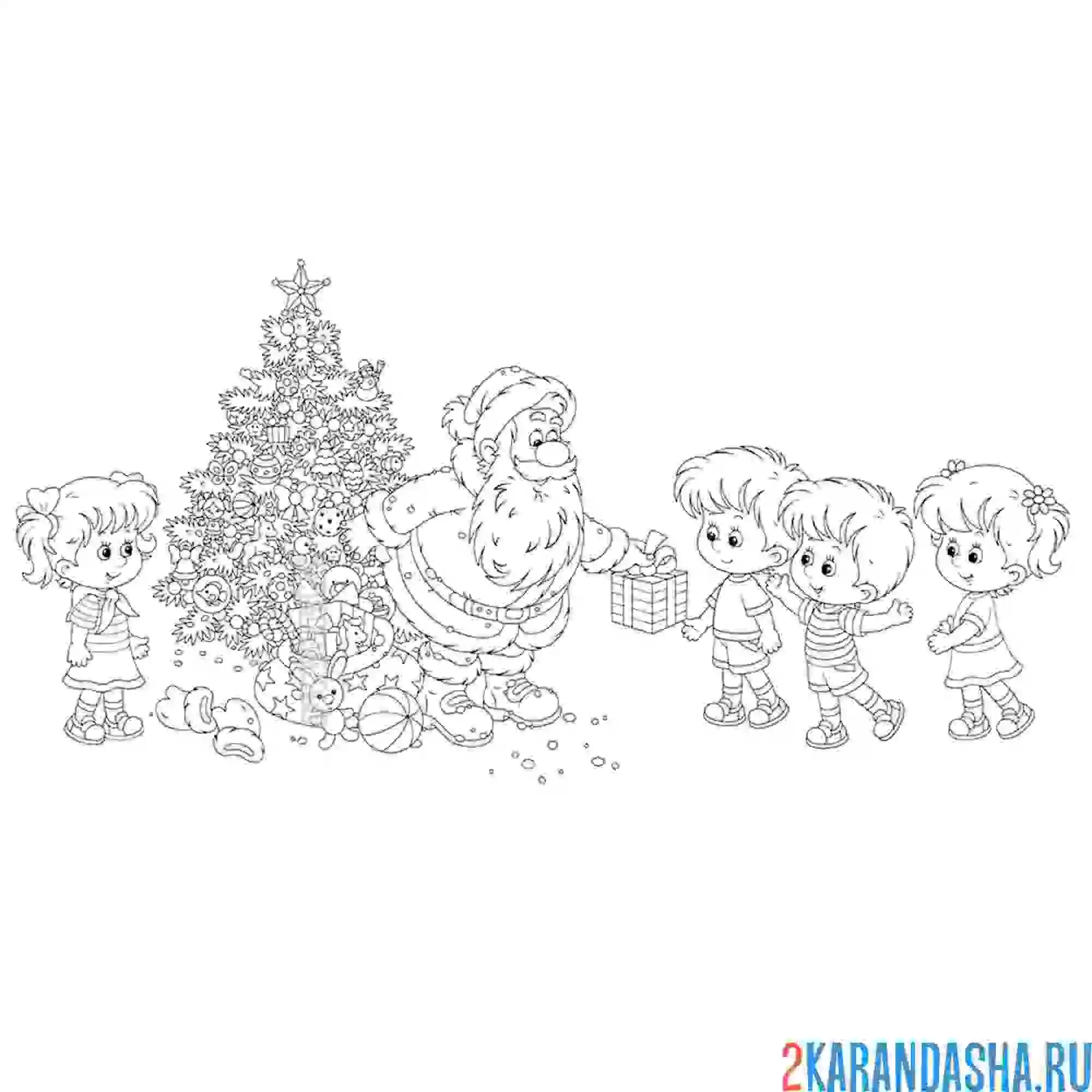 Раскраска дед мороз и дети