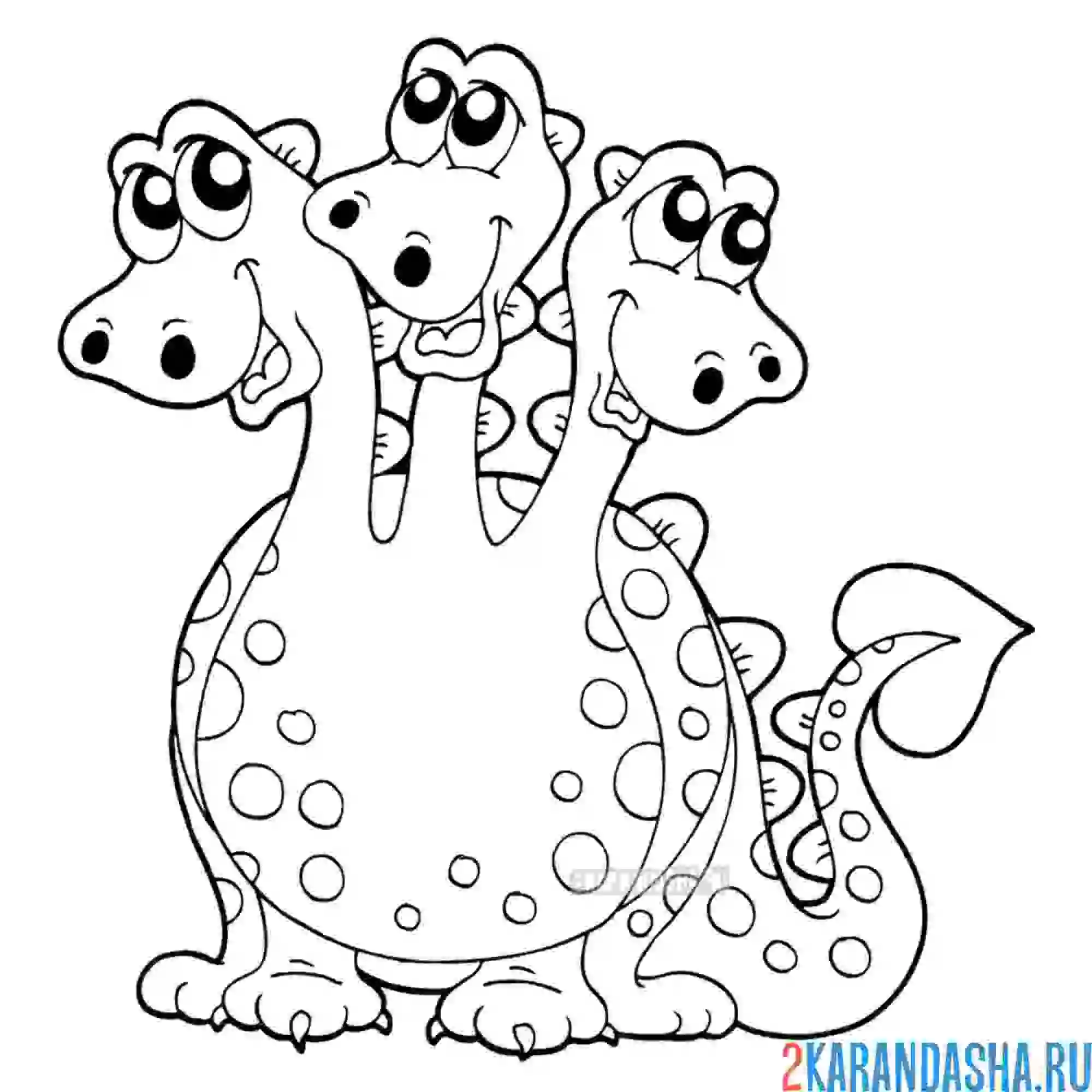 Раскраска змей горыныч трехголовый дракон