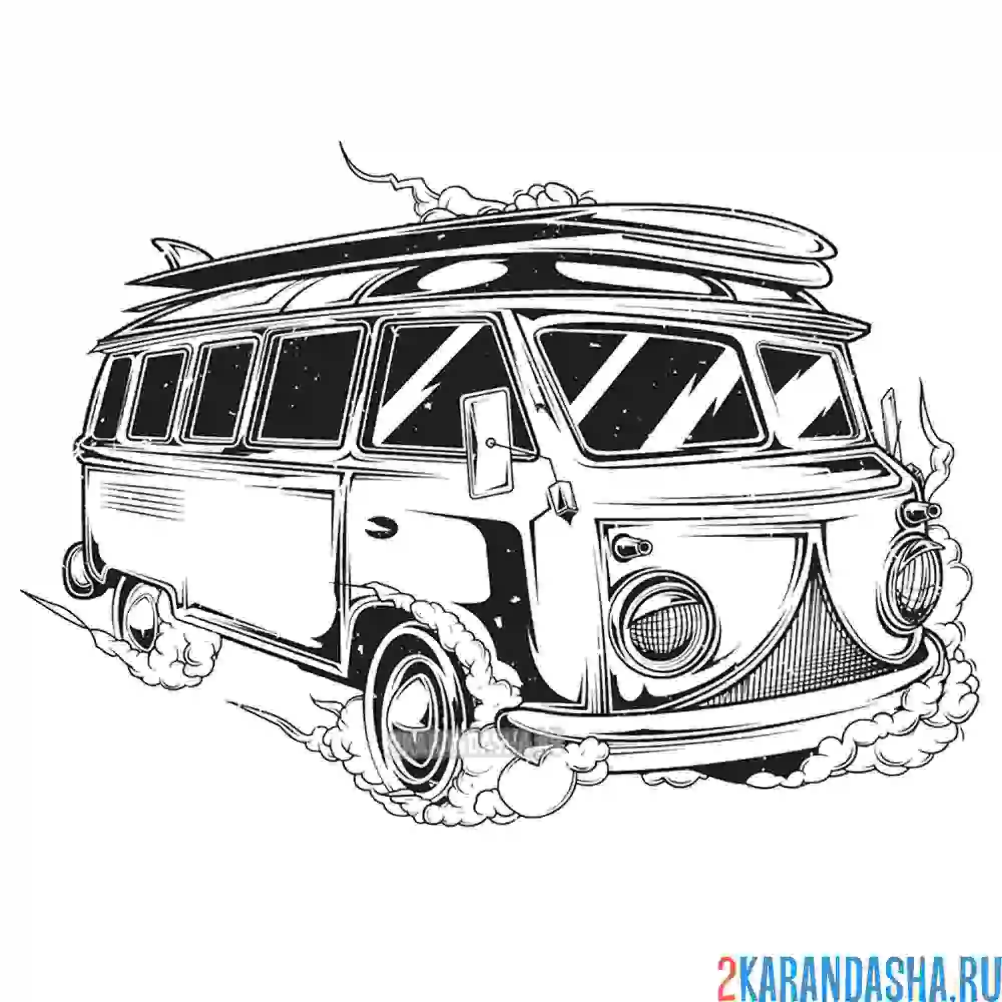 Раскраска ретро автобус