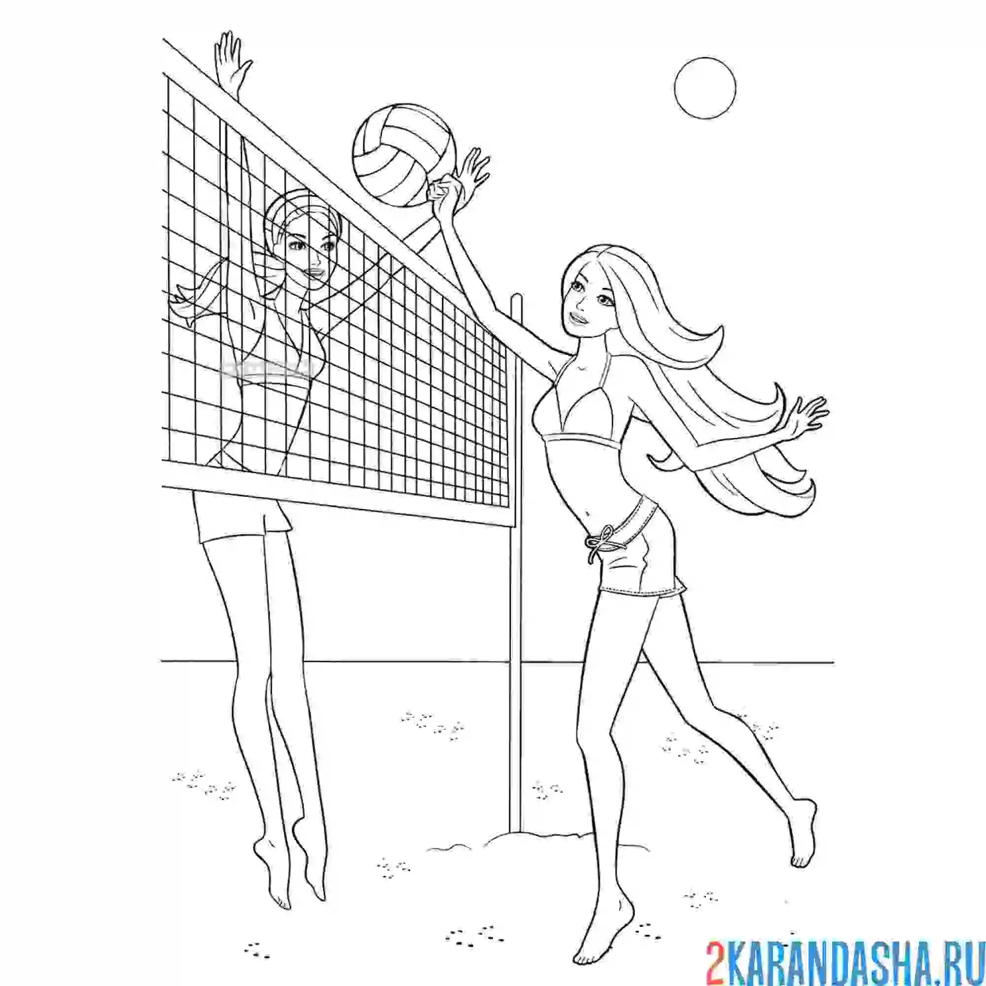 Раскраска барби играет в волейбол