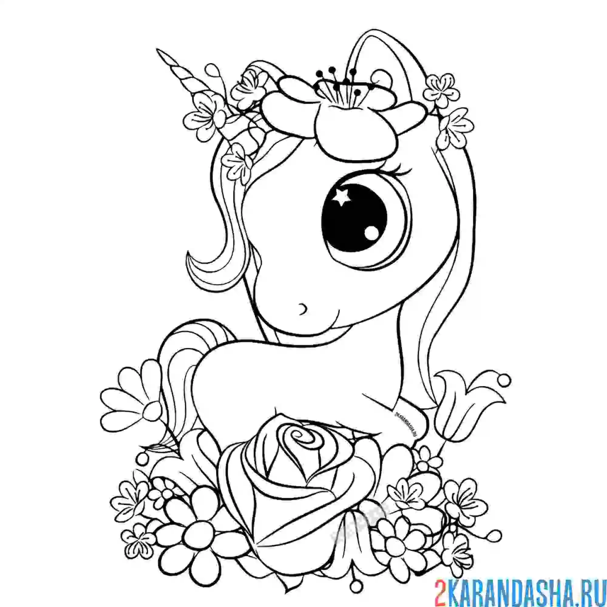 Раскраска девочка единорог в цветах